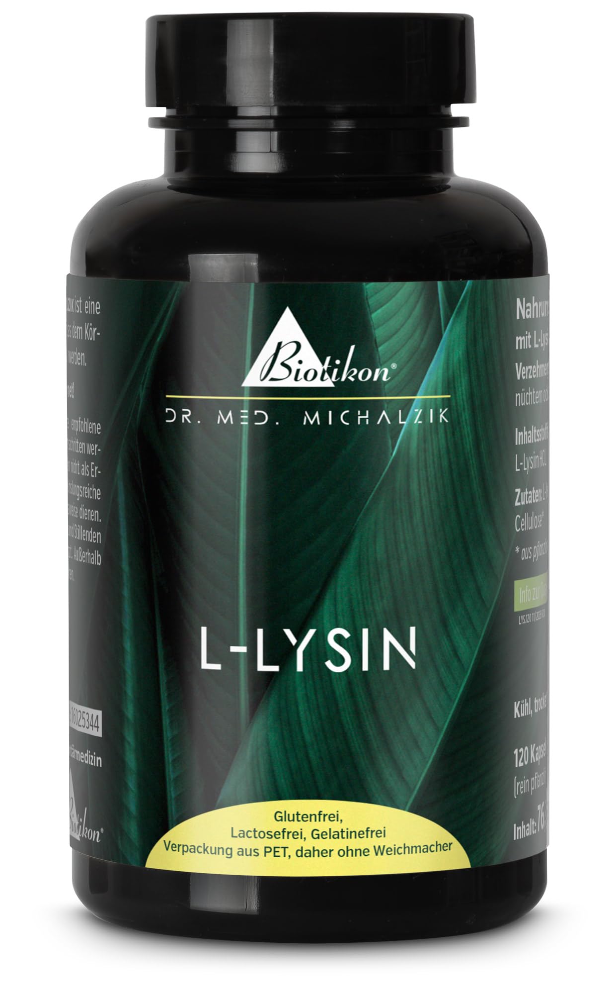 L-Lysin nach Dr. med. Michalzik - 120 Kapseln - je Kapsel 500 mg L-Lysin HCL - Wichtige essenzielle Aminosäure - ohne Zusatzstoffe - von BIOTIKON®