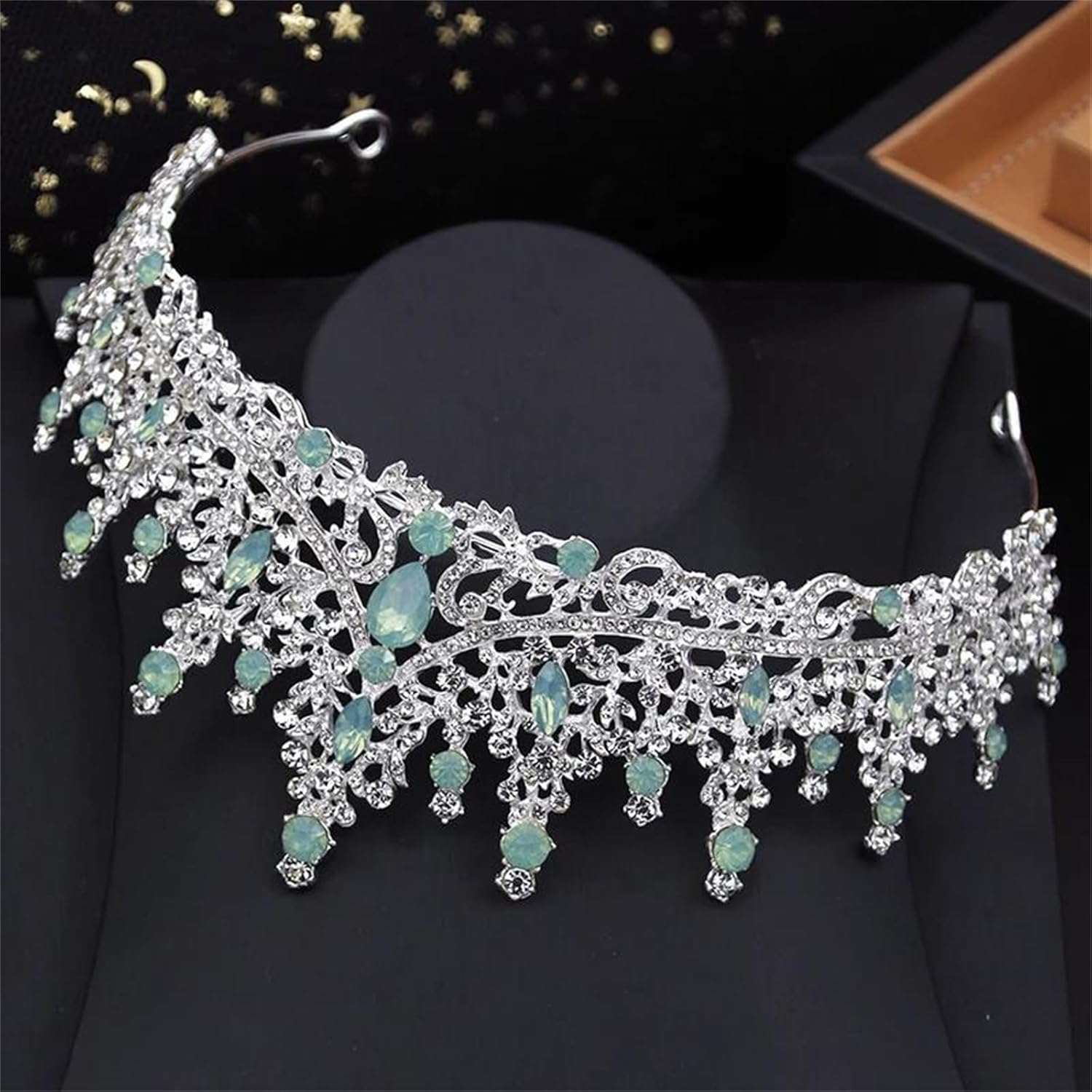 Vintage Opal Crystal Bridal Jewelry Sets For Women Rhinestone Queen Tiara Crown Headpiece Wedding Prom Birthday Party Costume