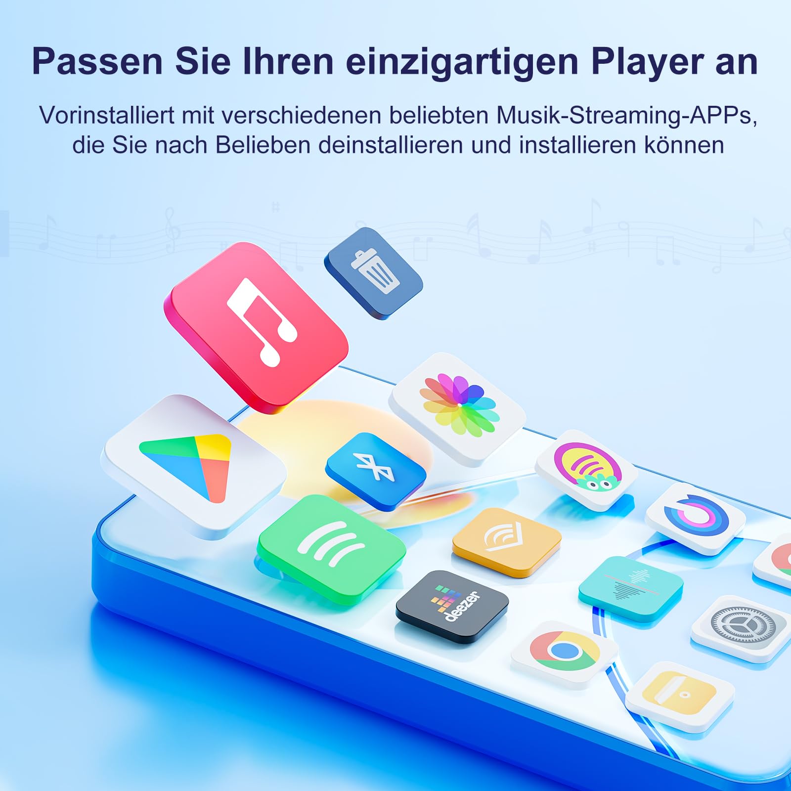 16GB MP3 Player mit Bluetooth und WLAN, Android MP3 & MP4 Player mit 4 Zoll Touchscreen und Lautsprecher, 2000mAh Spotify Music Player mit Spotify Kids, Audible, Amazon Music, Play Store