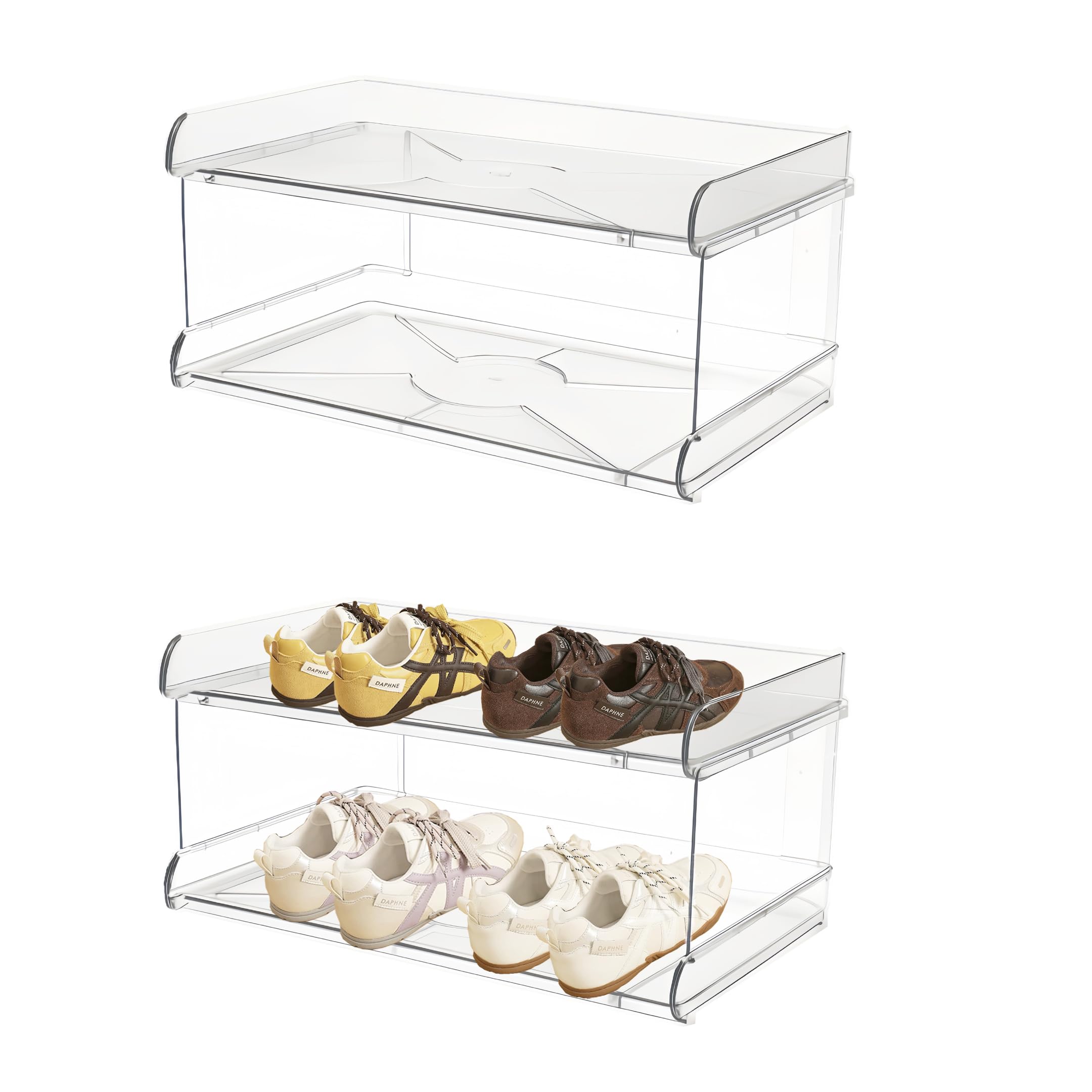 BRIUNN 2 Tiers Acrylic Kids Shoe Rack,Shoe Organizer Storage for Shoe and Boot,Clear Shoes Shelf for Closet,Shoe Organizer for Entryway,for Hallway,