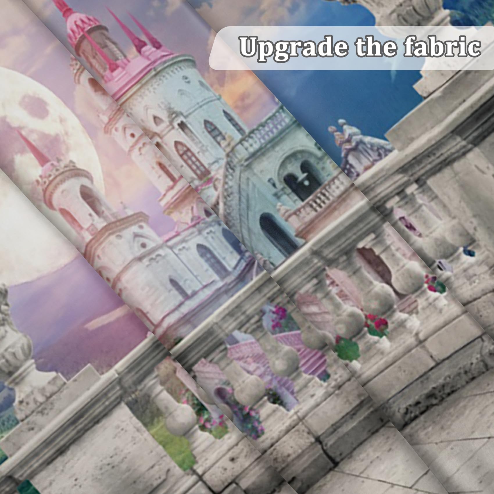 Renaiss Dreamy Castle Backdrop Fabric 7x5ft Fairy Tale Sky Photography Background Medieval Balcony Photo Backdrop for Princess Birthday Baby Shower Decor Photo Booth Prop