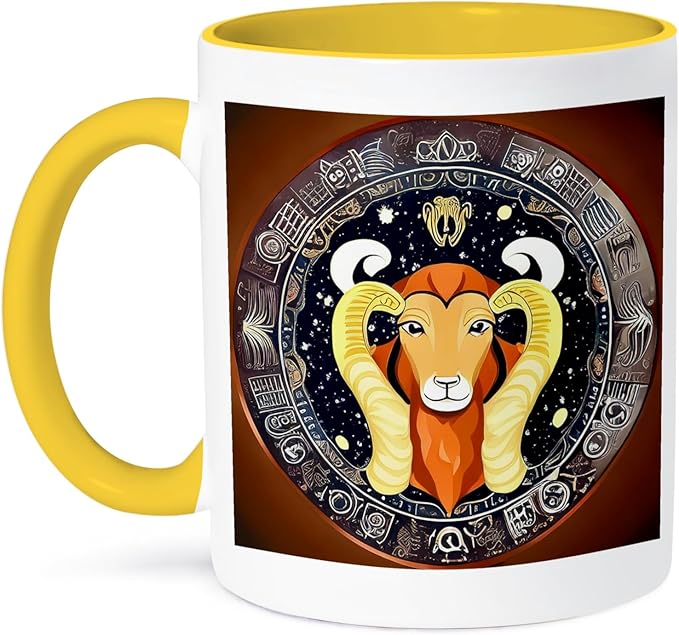 3dRose Zodiac Sign Aries Or Ram In Color As Viewed By AI. Funny gift for you 15oz Two-Tone Yellow Mug