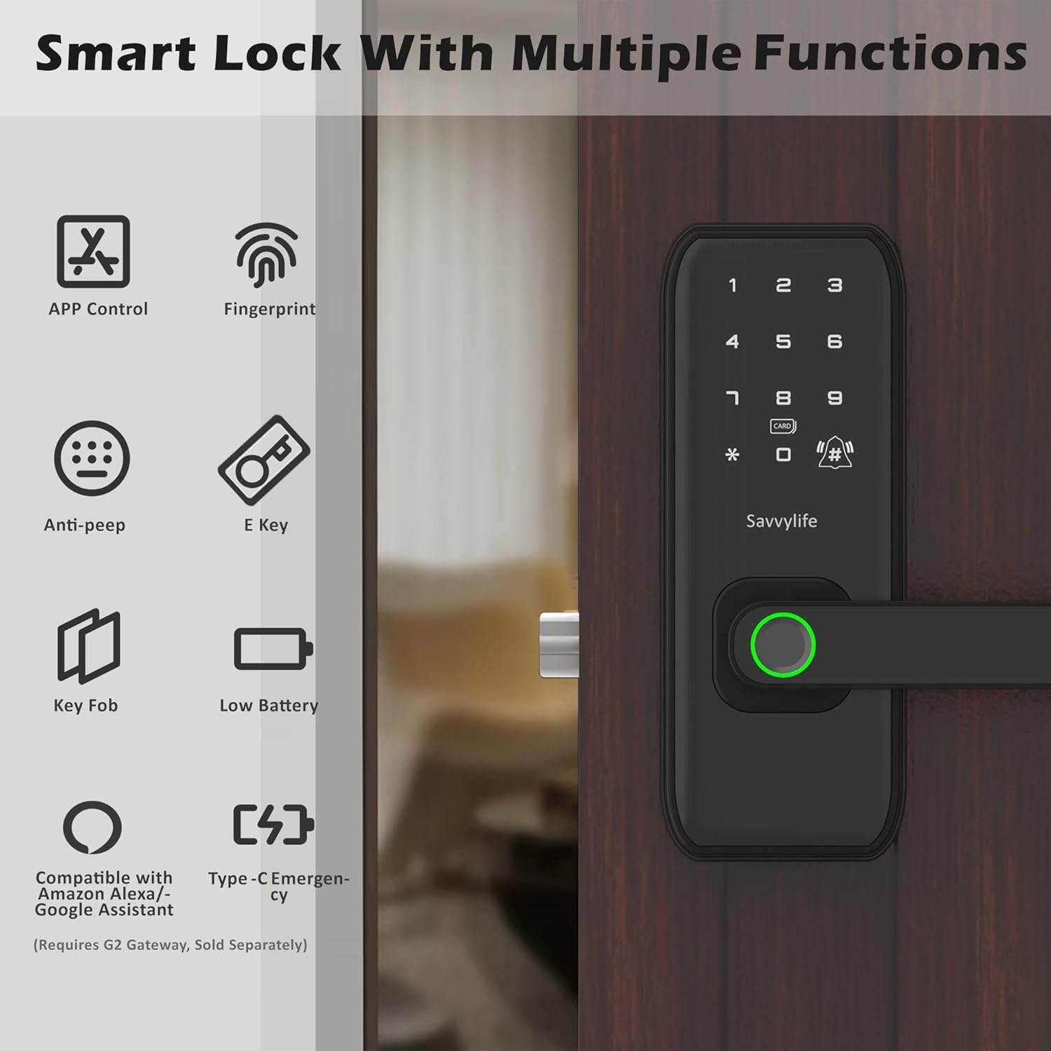 Keyless Entry Fingerprint Smart Door Lock with Handle, Biometric Digital Electronic Lock with Code Passcode, Keypad, Electric Door Knob, Auto