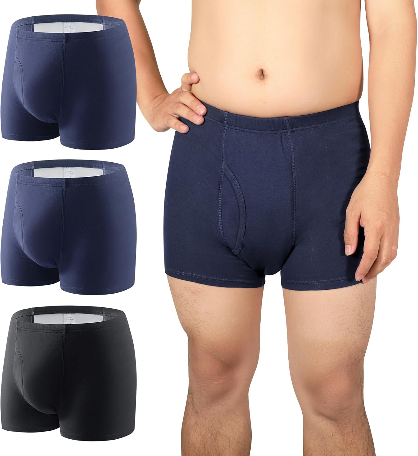 Carer Incontinence Underwear for Men Washable Incontinence Boxer Briefs 3 Pack Cotton Reusable Leak Proof Underwear for Men 280ML (Black/2Blue, X-Large) 1 Black/2 Blue X-Large
