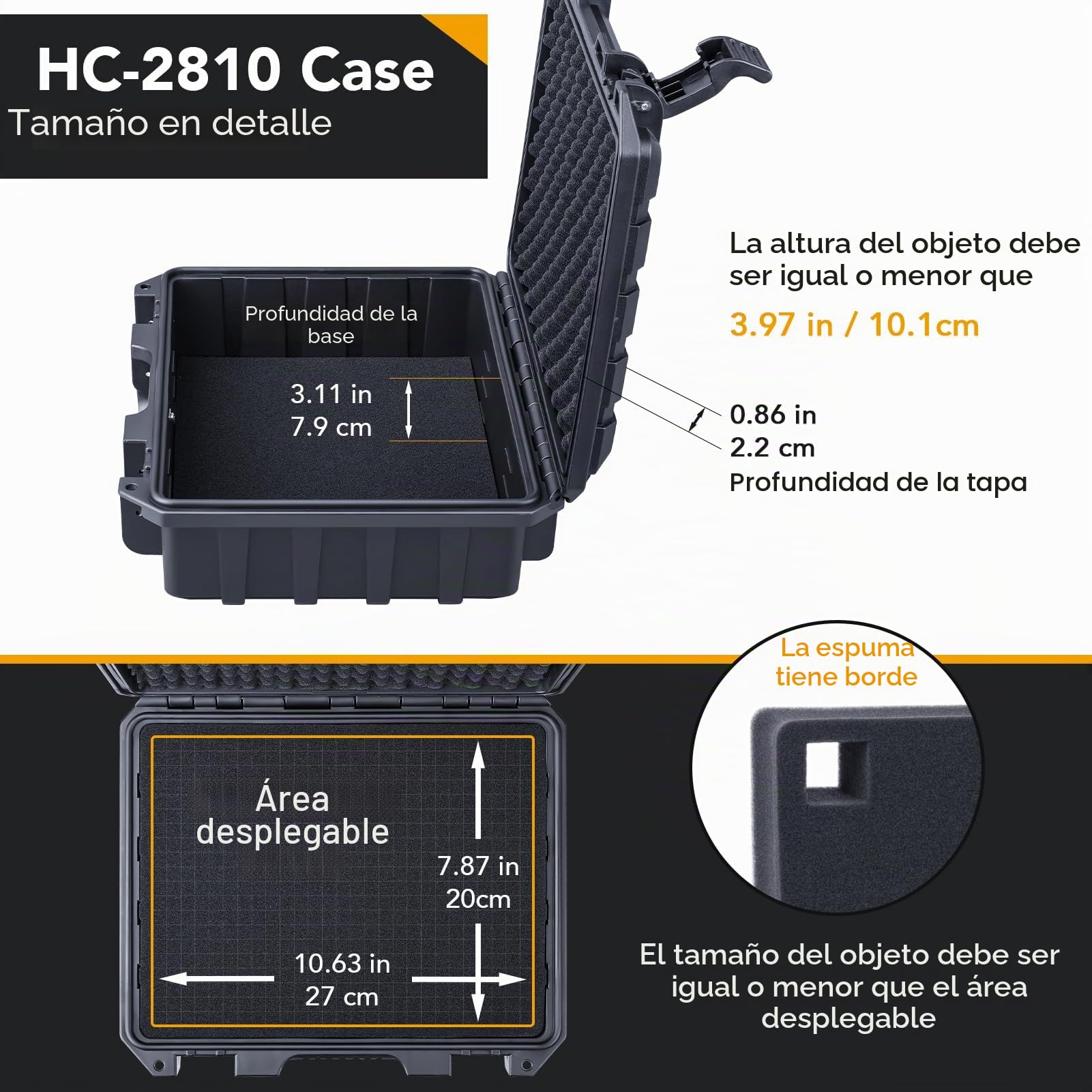 Lykus HC-2810 Maletín/Maleta/Estuche/Case rígida Impermeable con Espuma Personalizable, Tamaño Interior 28,4x22,4x10,1 cm, Adecuada para Objetos pequeños