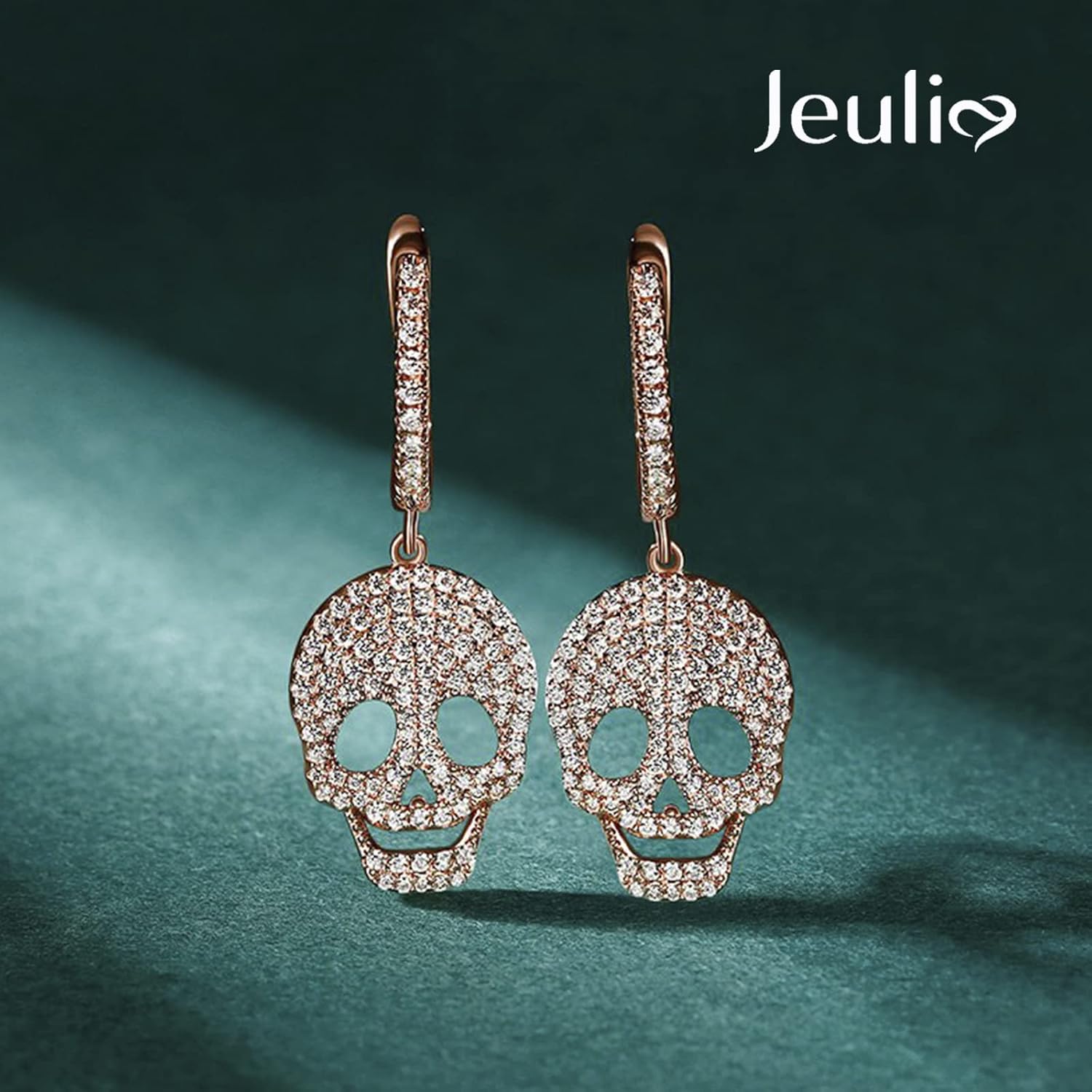 Jeulia Sterling Silver Skull Studs Punk Drop Earrings Gothic Skeleton Jewelry Dangle Hoop Black Piercing Earrings Diamond Gift for Women Men Girlfriend Daughter with Gift Box (Suger Skull)