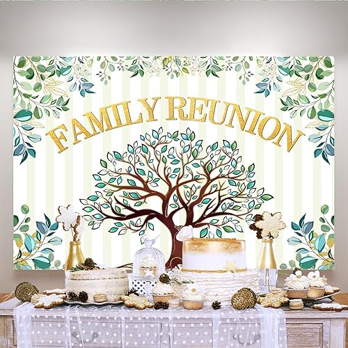 Miniatura 3 de Lofaris Telón de fondo de reunión familiar de 5 x 3 pies, árbol genealógico, hojas de eucalipto, bienvenidos a nuestros miembros de la familia,