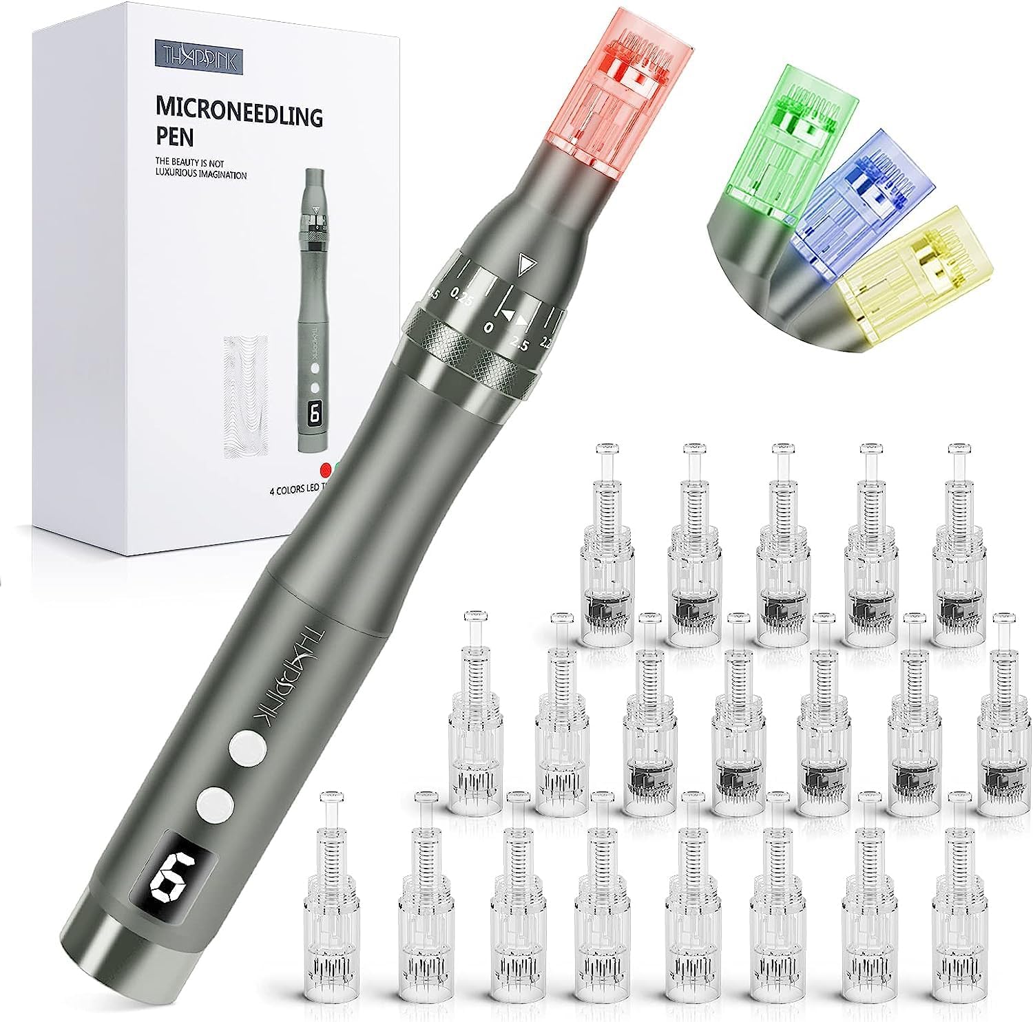 THAPPINK Microneedling Pen with 20 Replacement Cartridges, Adjustable Microneedle Pen for Home Use