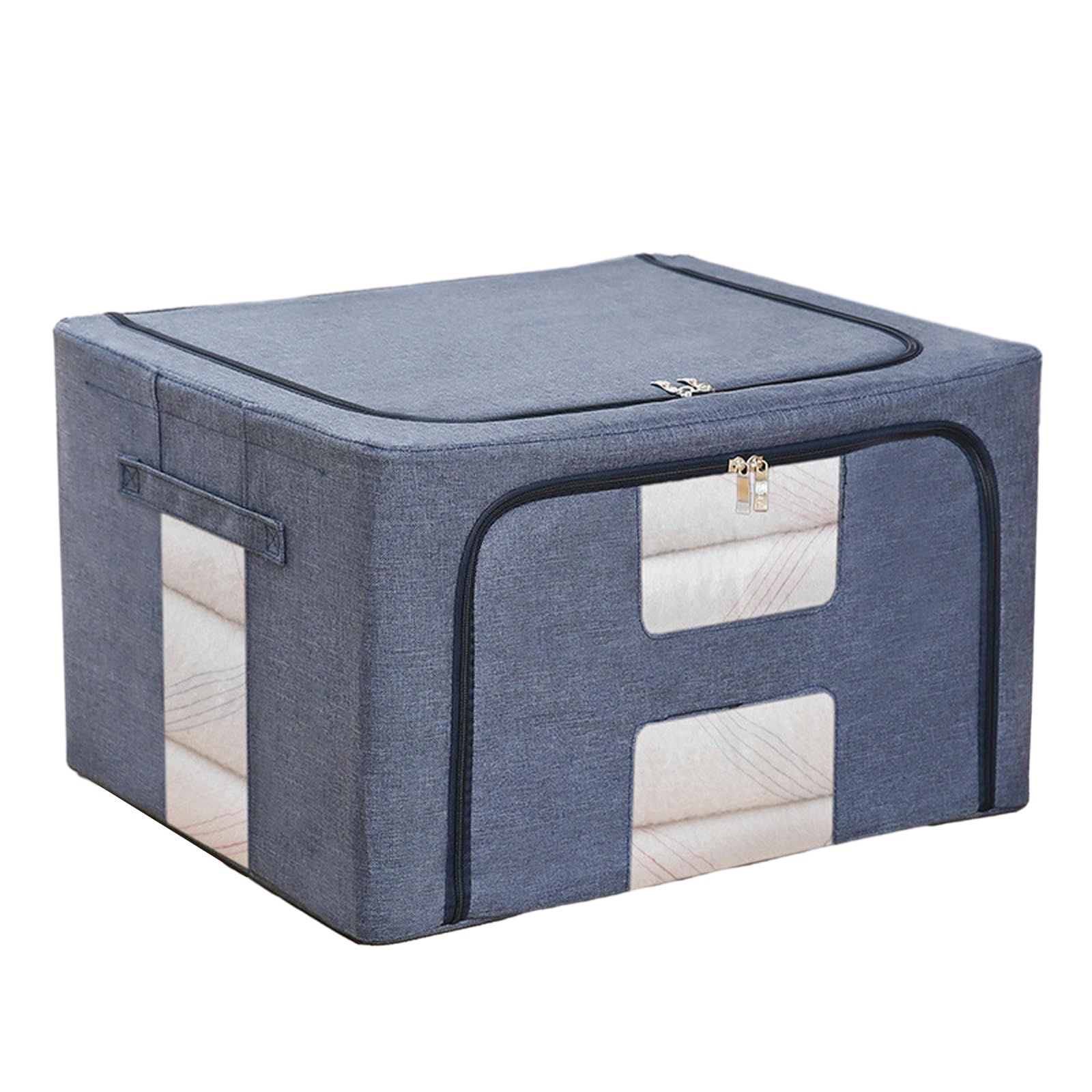 Caja de almacenamiento plegable de tela para el hogar, color azul, 50 x 40 x 40 cm, marco de acero, ideal para ropa de cama, ropa, cesta de lavandería, solución de almacenamiento en el armario