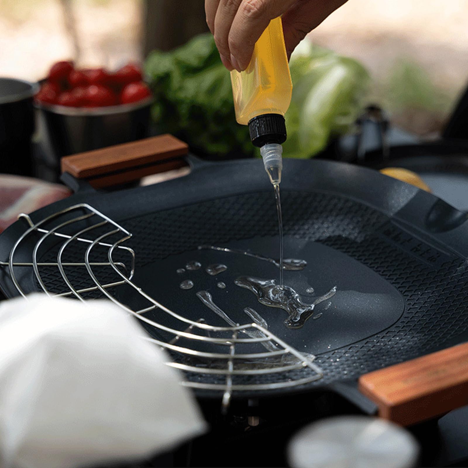 Piastra portatile in alluminio teppanyaki con rimovibile per campeggio e picnic Doppia griglia a carbone per esterni