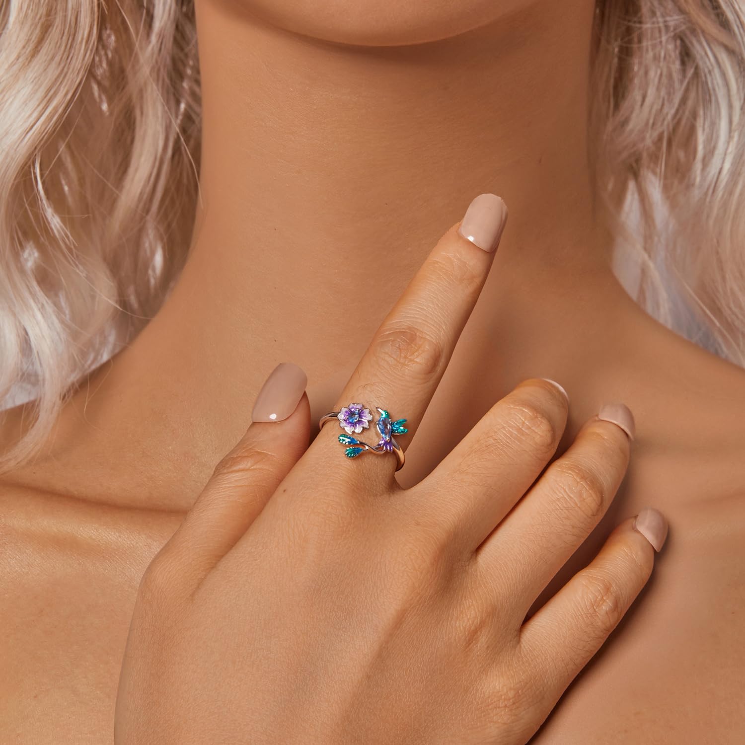925 Sterling Silber Kolibri Sterling Silber Blau CZ Blumen Wickelring