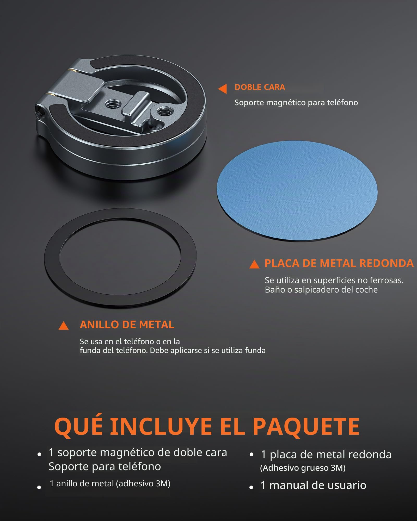 Soporte magnético de Aluminio MG-02 Plus con Doble imán para teléfono con Montura de frío de 1/4" para Gimnasio y Viajes, Soporte magnético para iPhone 16 15 14 13 12 Pro MAX Plus
