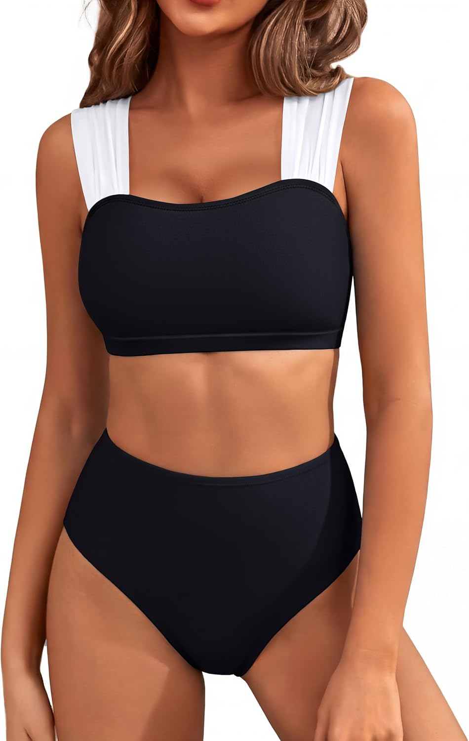 Blooming Jelly Women High Waisted Bikini Sets Color Block Tummy Control Swimsuits Retro Square Neck Sporty Bathing Suit