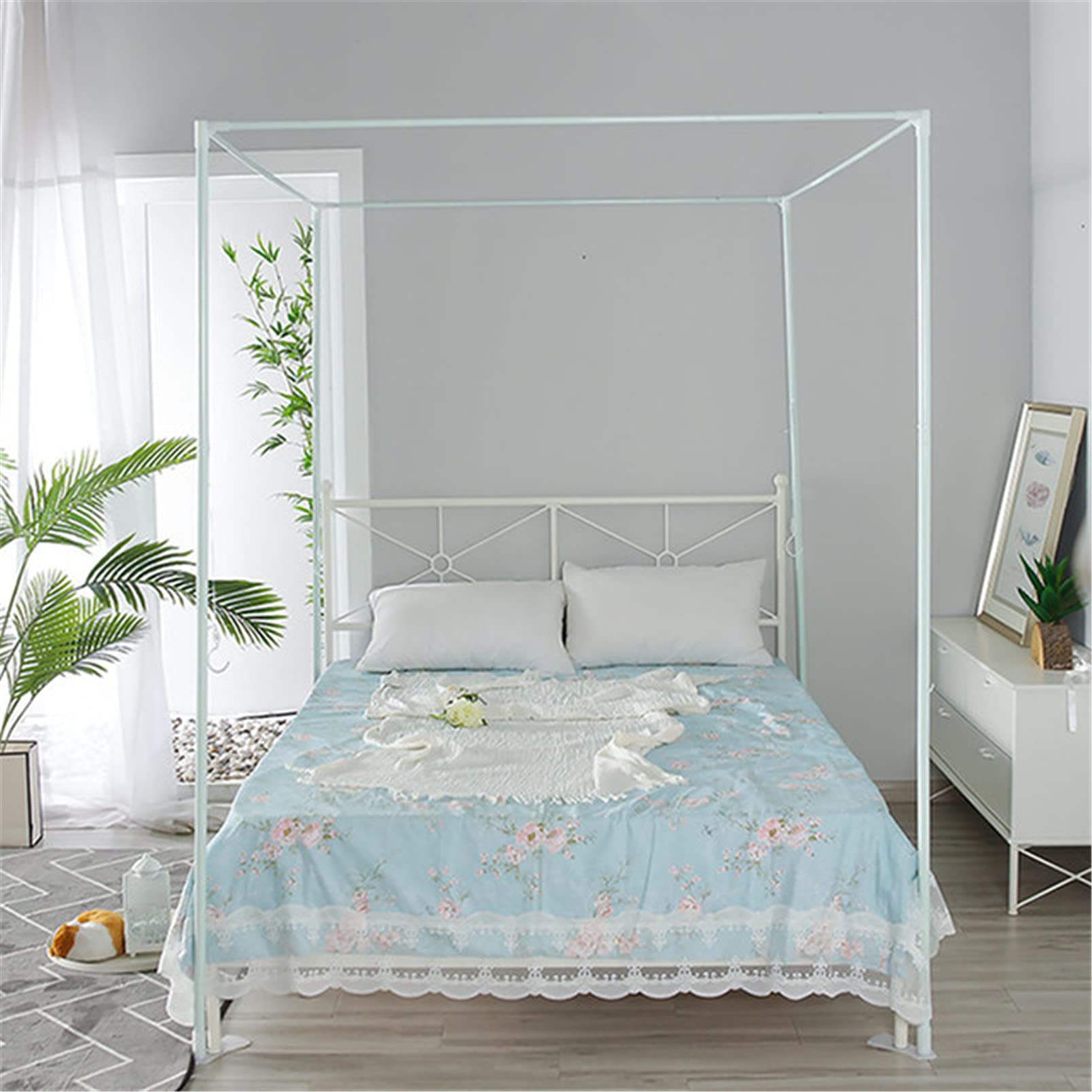 Himmelbett Moskitonetzhalter Vier Eckbett, Edelstahl Eisenkunst -Bettüberdachung Baldachin Moskitonetz Rahmen, Bettüberdachung, Gestell für Twin/Full/Queen/California King/King Size Bett,2×2.2m Bed