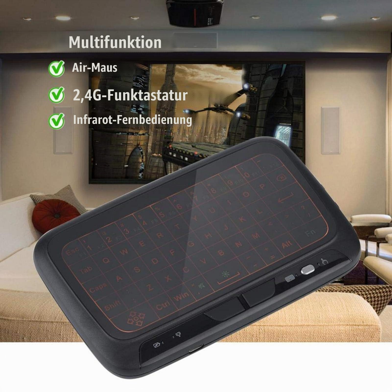 VBESTLIFE Air Mouse Keyboard, 2.4G -Tastatur mit Hintergrundbeleuchtung PC-Tastatur-Fernbedienung für TV-Box PC, PAD, Smart-TV, HTPC, Android-TV-Box