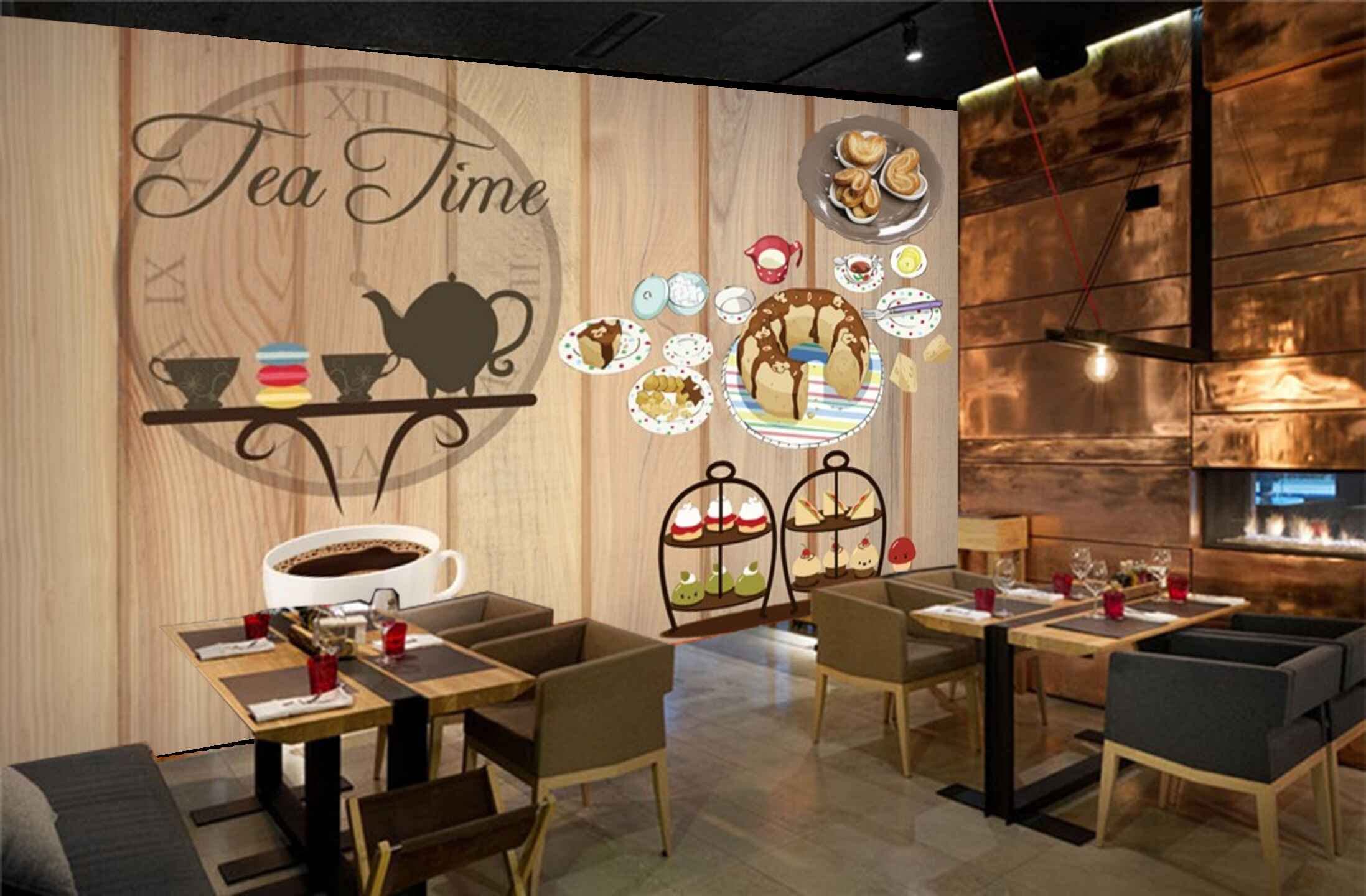 - BVE3050 Cakes Coffee Tea Cup Time Beans HD 3D Wallpaper for Cafe, Cafeteria, Coffee Shop[4 ft x 3 ft] / [122 cm x 91 cm]
