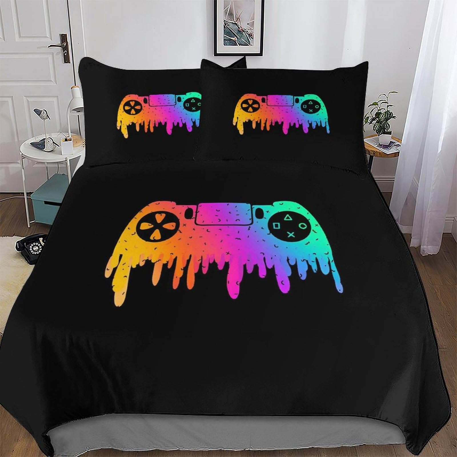 Housse de couette manettes de jeu avec taie d'oreiller, parure de lit microfibre King 220x240 cm
