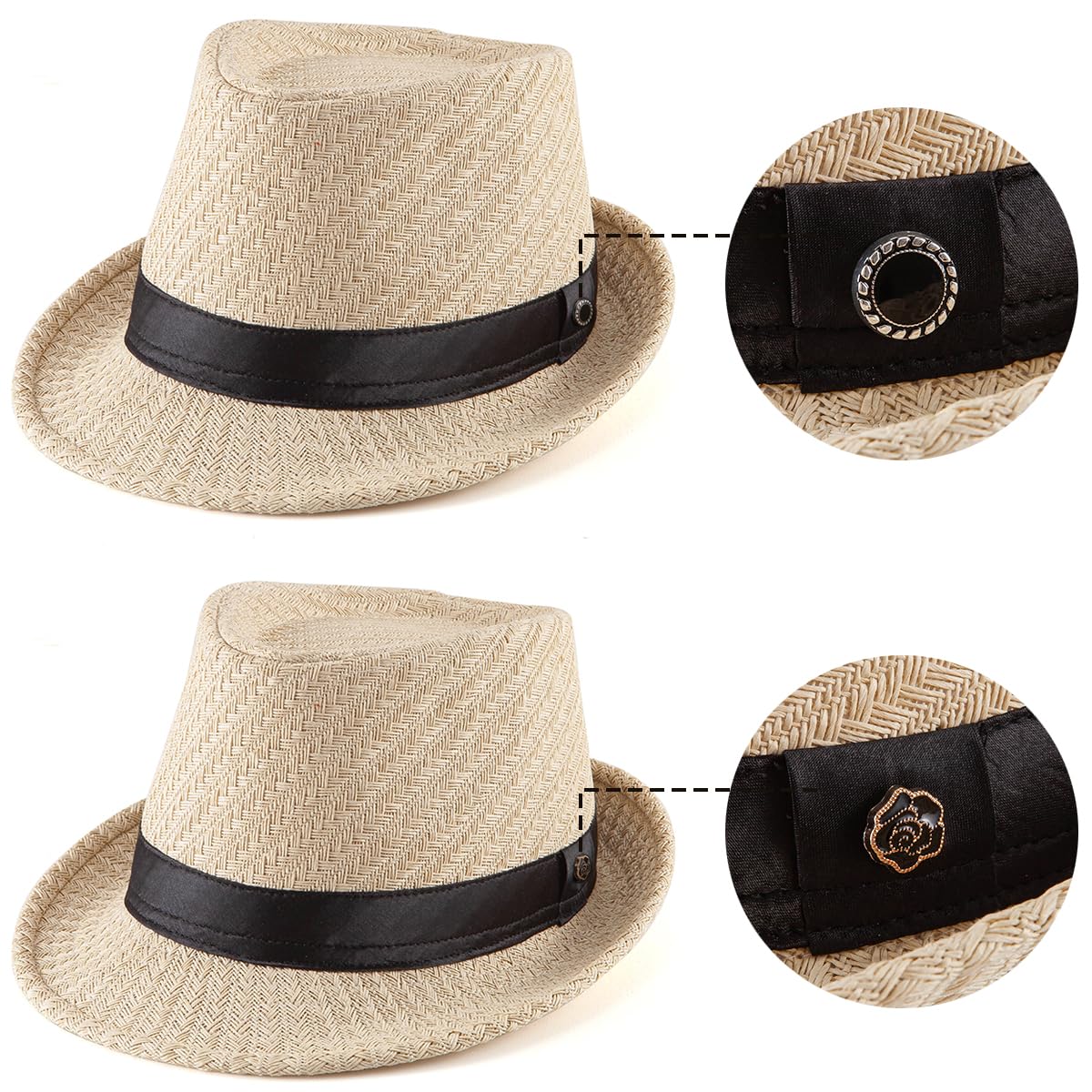 LADYBRO Chapeau de Paille d'été Trilby pour Homme - Bord Court des années 1920 - en Feutre de Laine - 58 cm