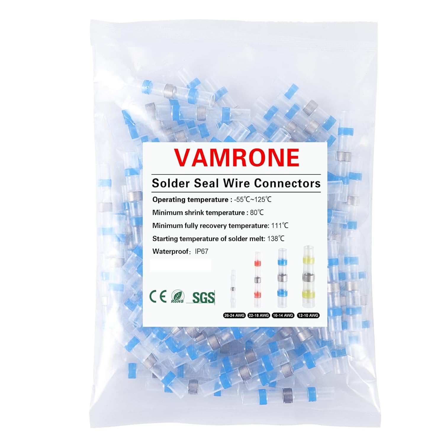 500PCS Blue Waterproof Solder Seal Wire Connectors 16-14 AWG, Heat Shrink Butt Connectors Terminals Solder Sleeve Wire Splice Connector for Marine Boat Wire Joint