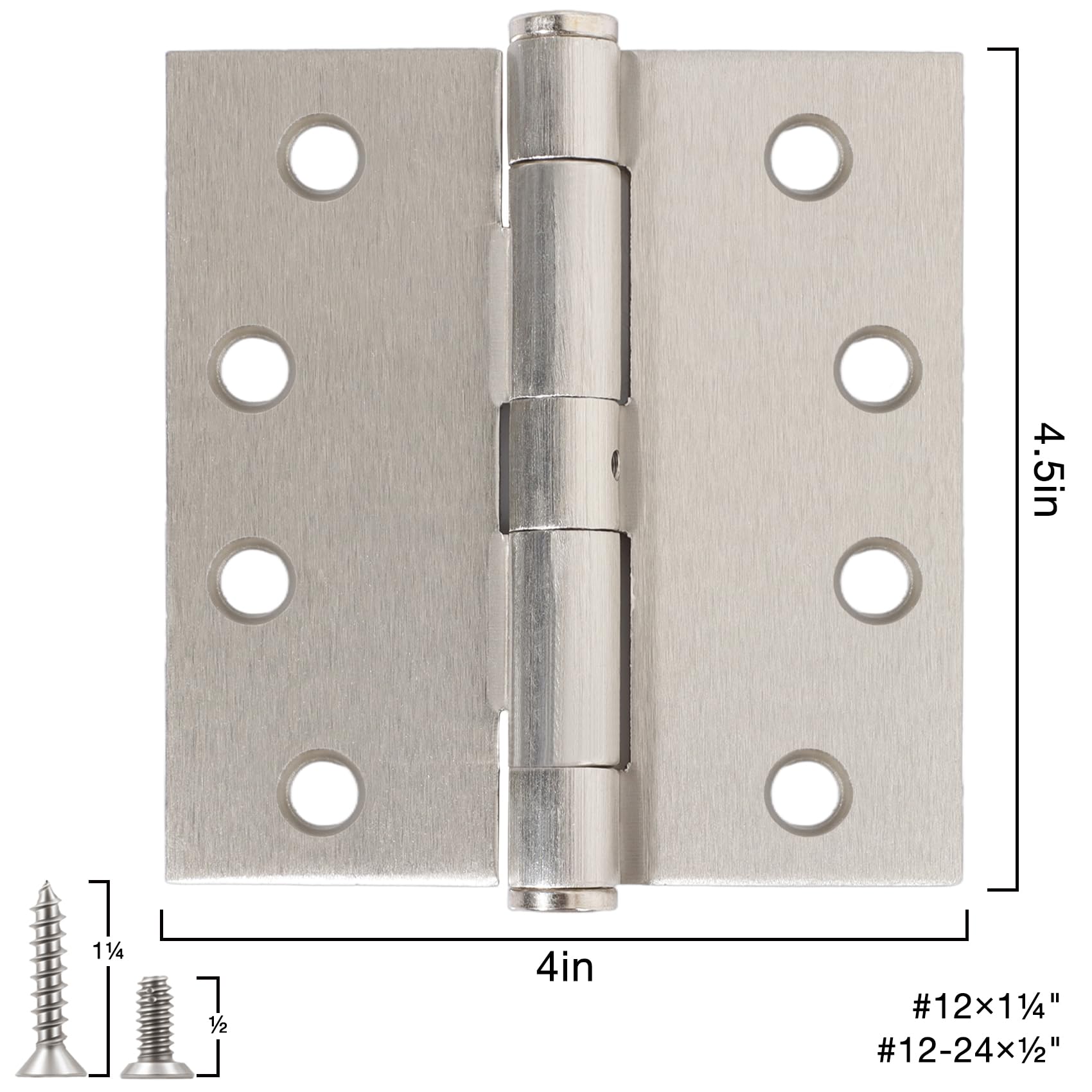 Paquete de 3 bisagras de puerta comerciales resistentes de níquel satinado de 4.5 x 4 pulgadas