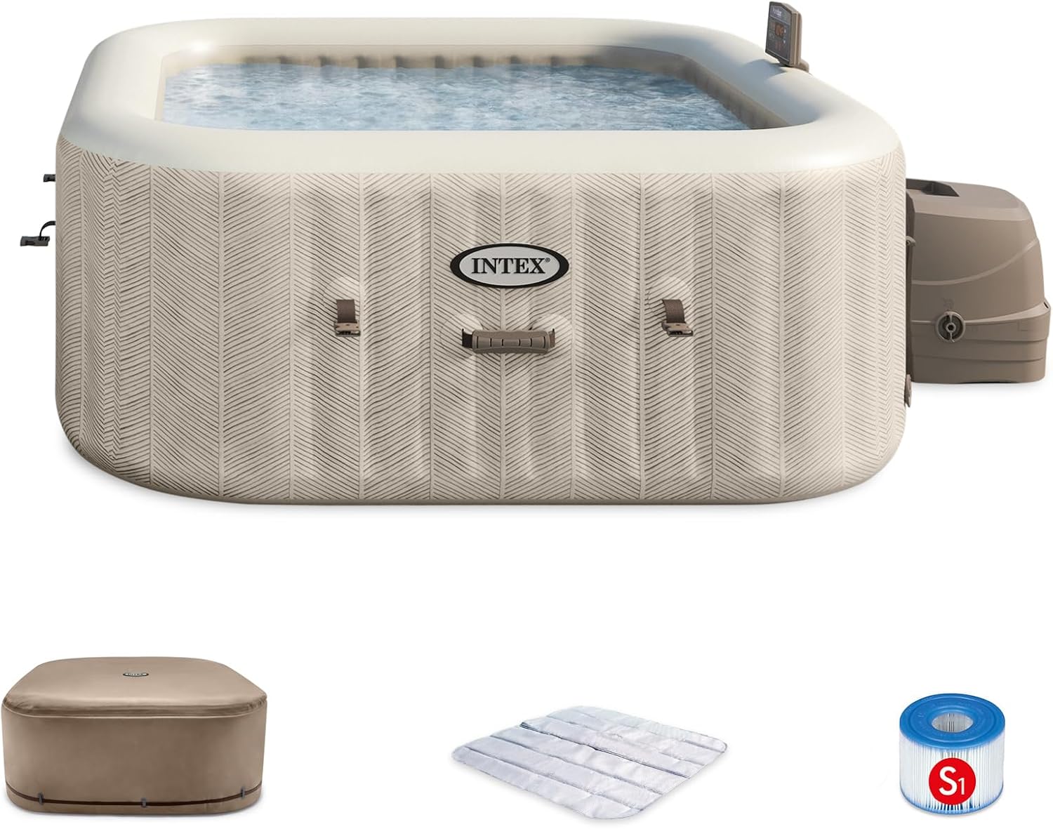 INTEX 28445EP PureSpa Chevron Deluxe Outdoor Inflatable Portable Hot Tub