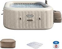 Intex PureSpa Chevron Deluxe 4-Person Inflatable Hot Tub with 140 Bubble Jets, App Control, FastFill Inflation & Energy Efficient Cover - 69x69x28