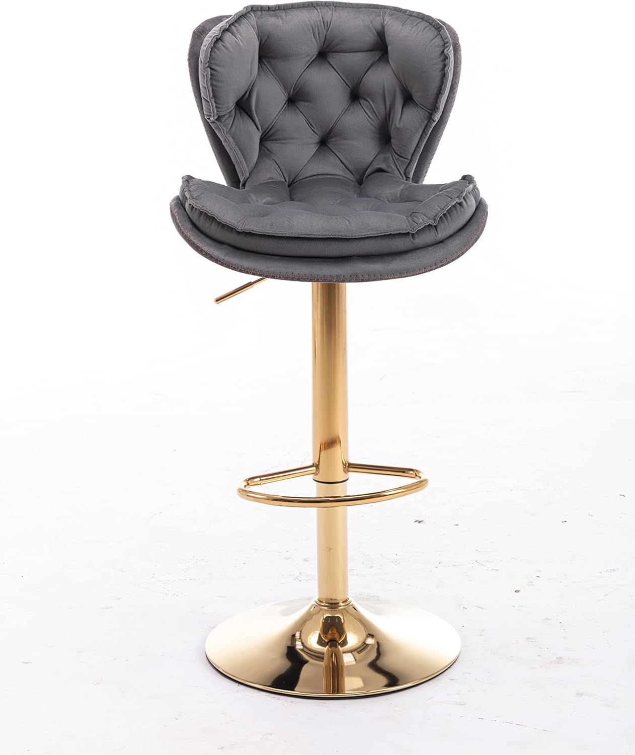Modern Swivel Bar Stool Set of 2, Counter Height Barstool with Back, Velvet Adjustable Height Bar Stool with Chrome Footrest and Base for Kitchen Island, Pub, Bar (Grey)