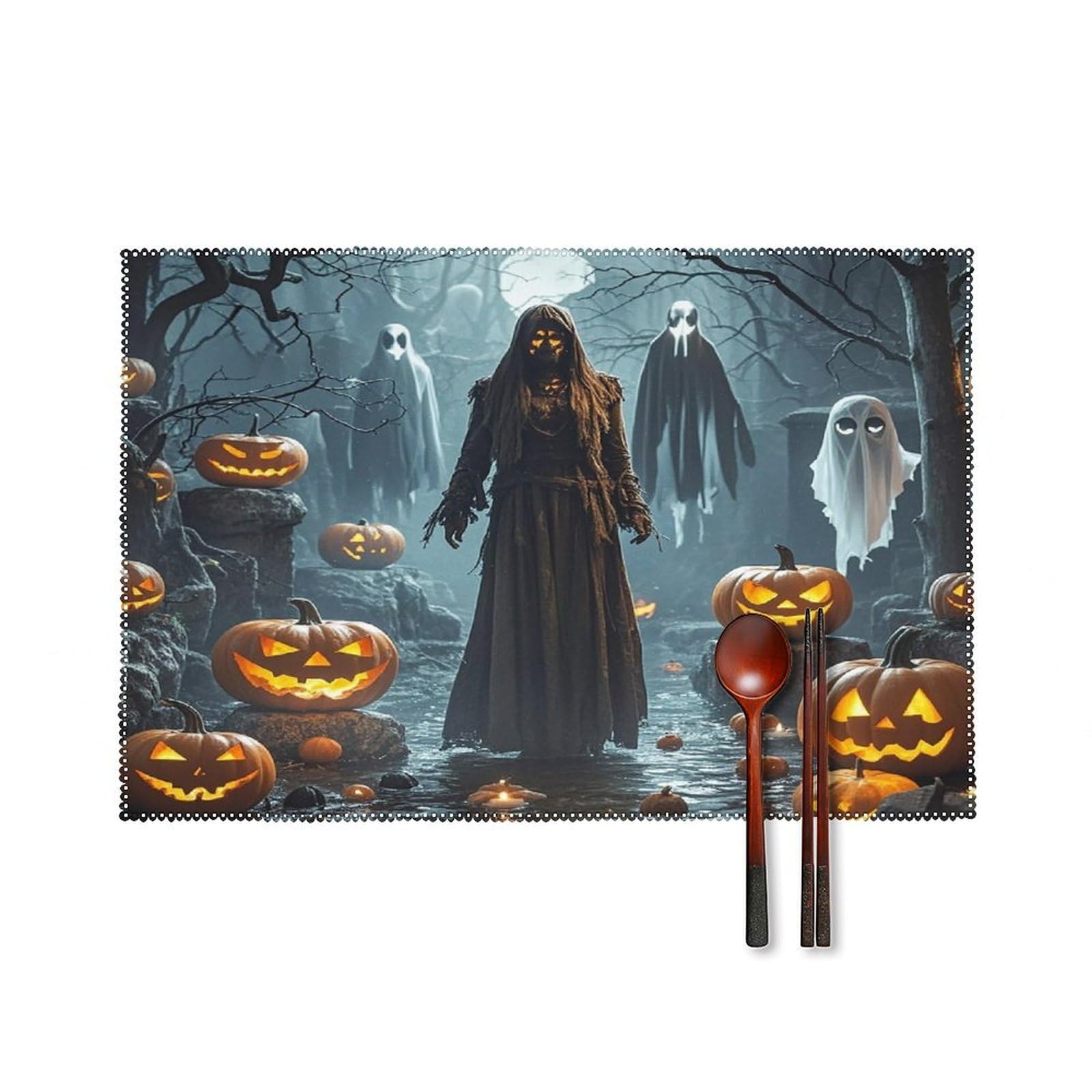 Grim Reaper Placemats Set of 4 Heat Resistant Non-Slip Place Mats Wipeable Easy to Clean Table Mats for Kitchen Dining Party Outdoor Placemats