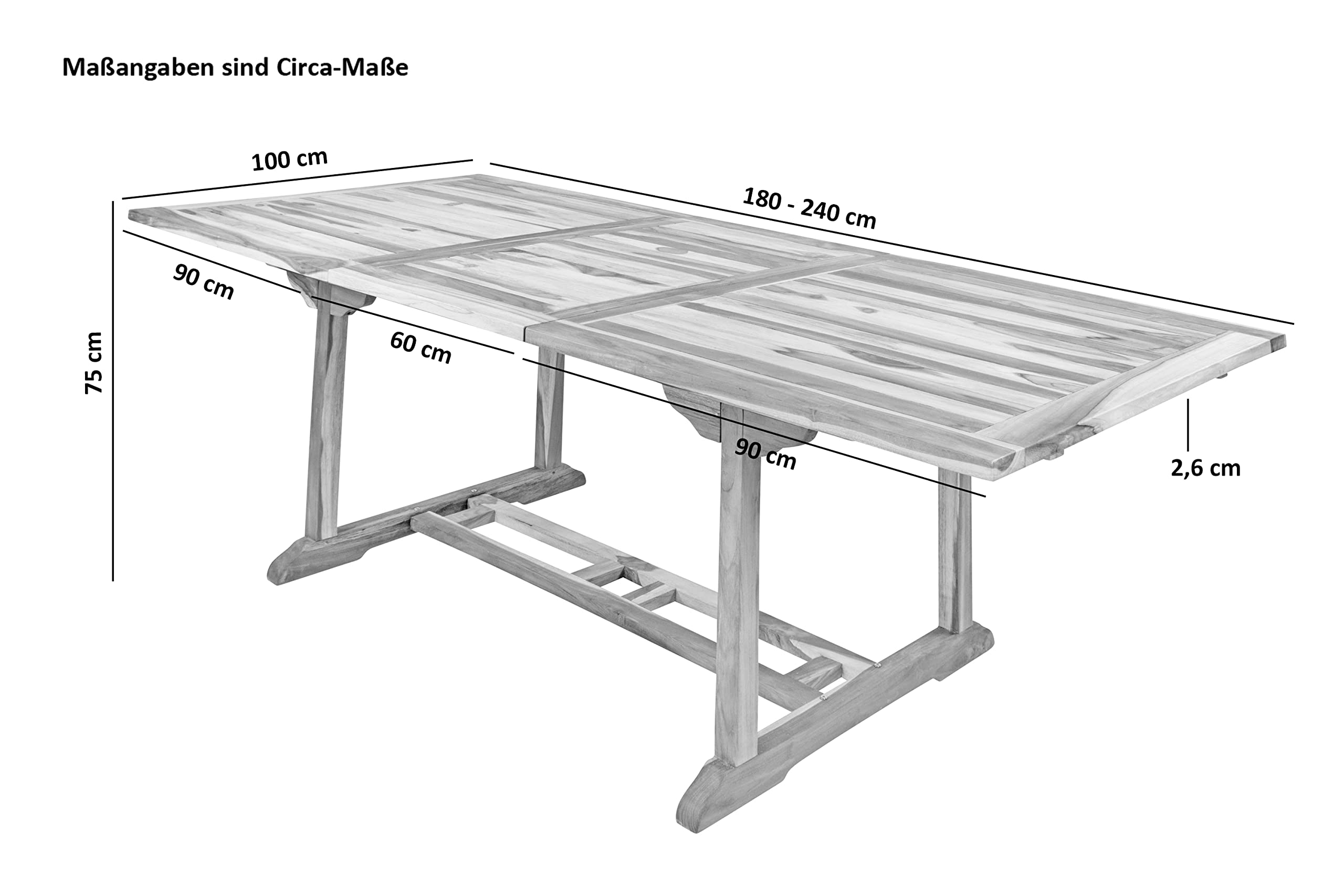 SAM Gartengruppe Kuba, 1x Gartentisch Kuba & 6 x Hochlehner Aruba, Garten-Möbel aus Teak-Holz, Garten-Set aus Massivholz, Garten-Tisch Esstisch mit Schirmloch, Ausziehtisch 180 – 240 x 100 cm