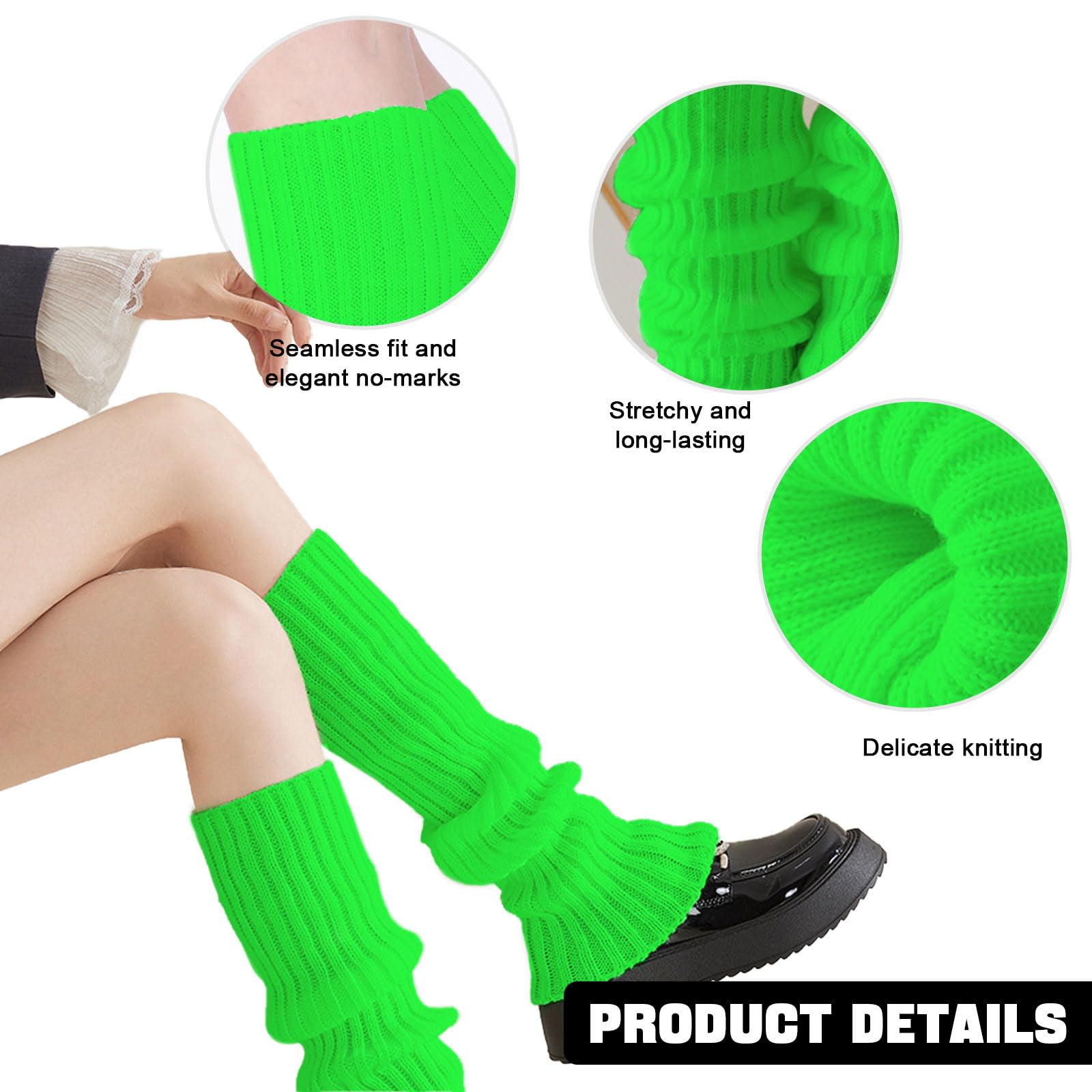 Calentadores de piernas – Calentadores de piernas de punto de moda para mujer, accesorios deportivos de los años 80 para fiestas, yoga (verde brillante), gris, (Grey-1 Pair), 43 cm