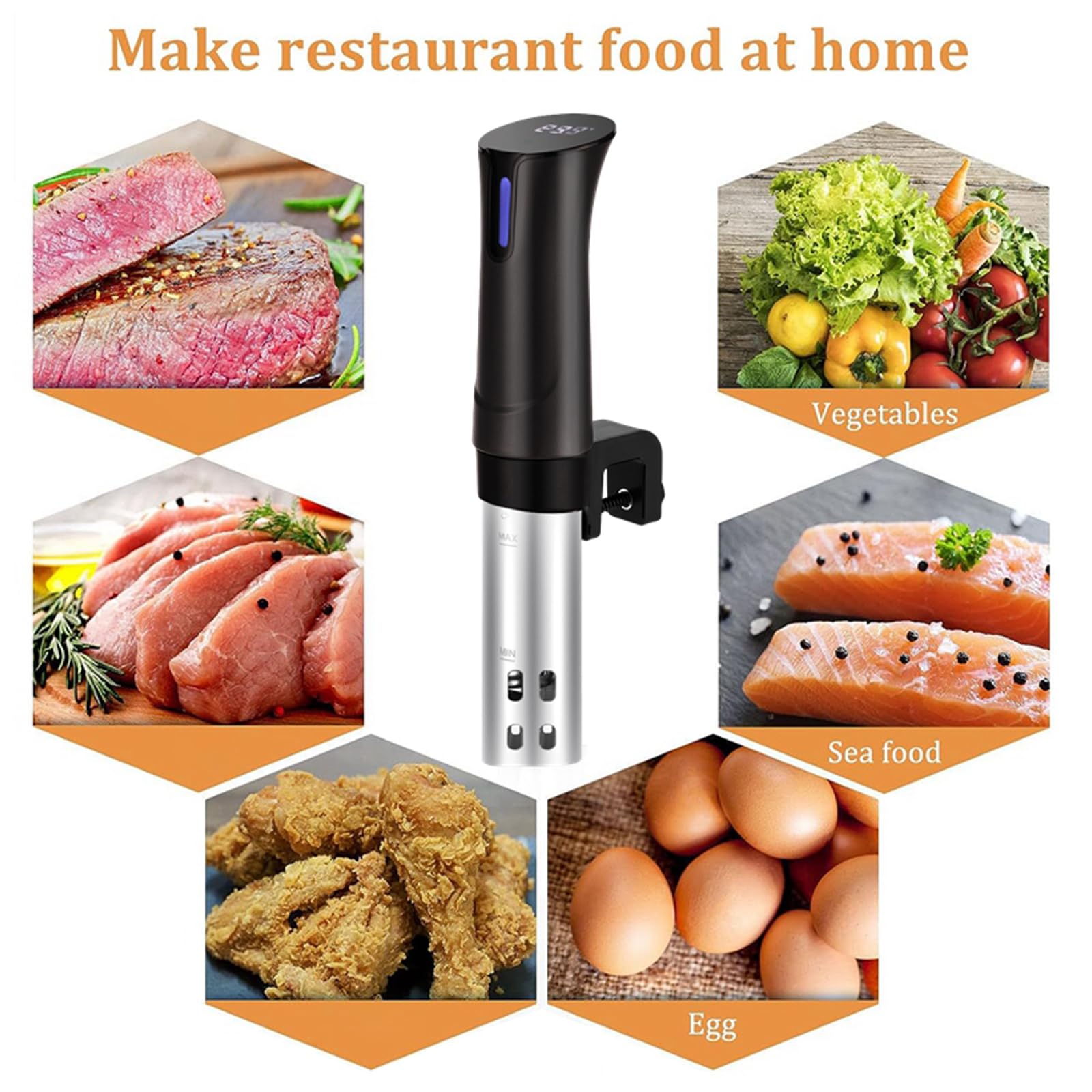 Máquina Sous Vide, Cocina Sous Vide de 1100 W, Circulador de Inmersión Térmica, Abrazadera Ajustable y Pantalla Táctil LED Digital/Control de Aplicación, Temperatura Precisa de Calentamiento Rápido