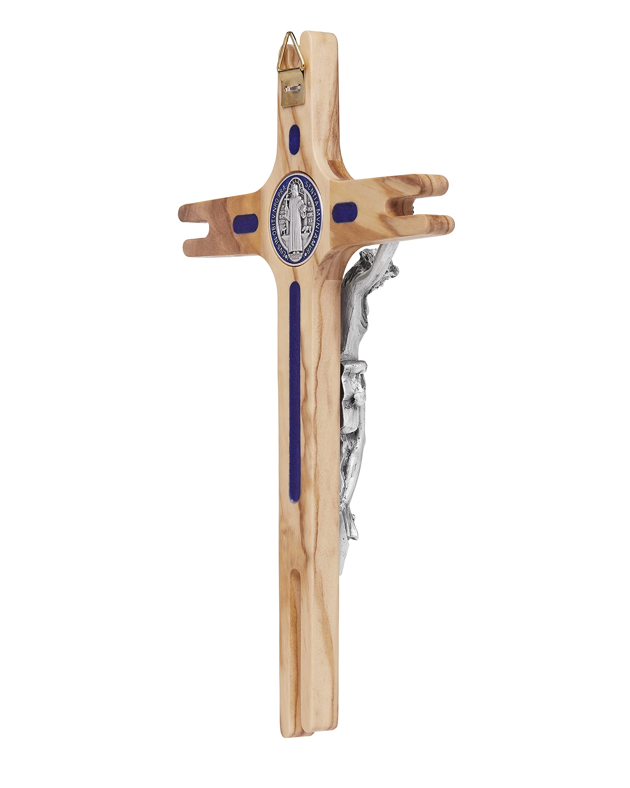Mondo Cattolico - Crucifix wall cross Catholic Benedict During Pope's Angelus, Saint Benedict Olive Wood Crucifix with Enameled Medal - Jesus Crucifix 7.48