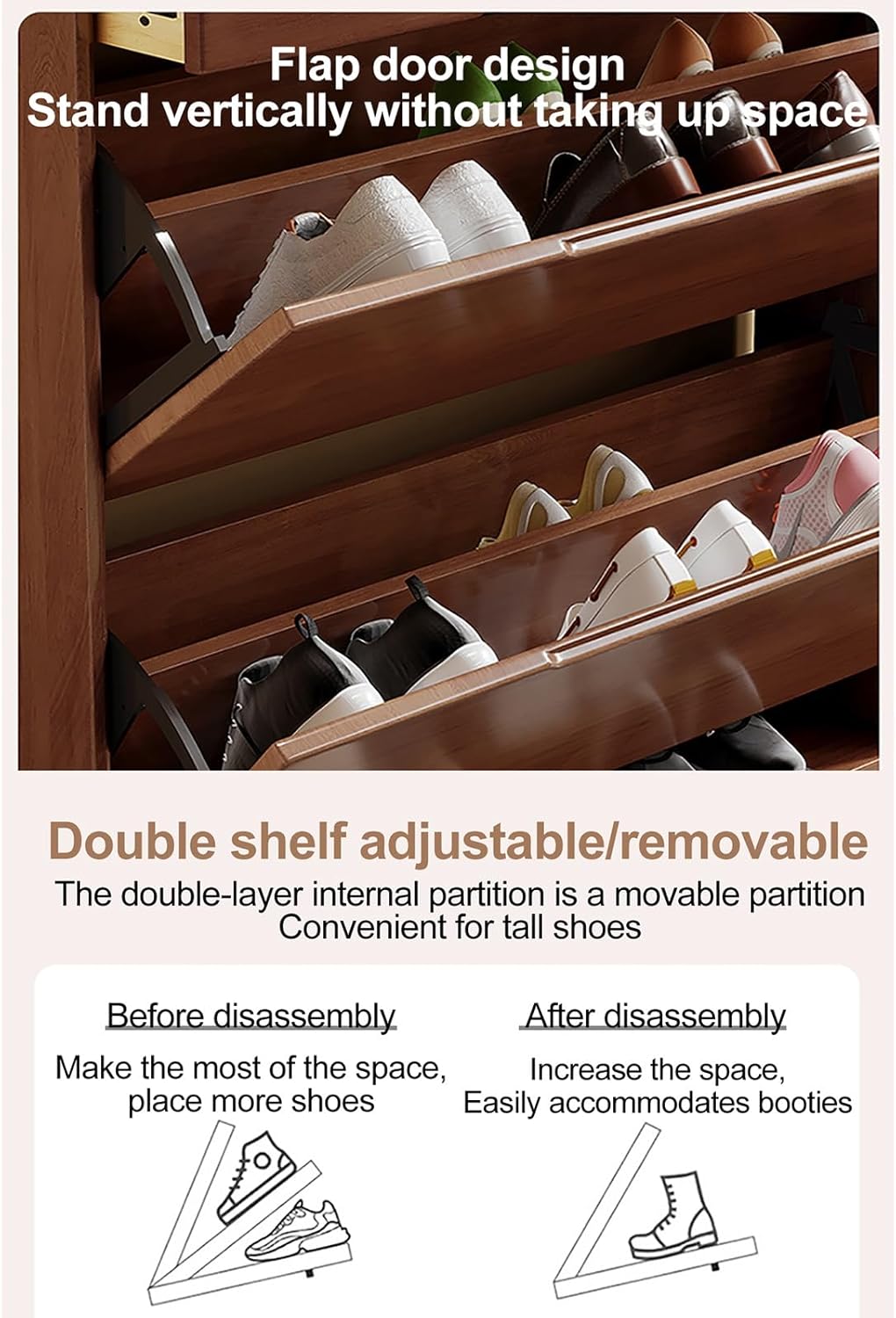 Modern Shoe Storage Cabinet Freestanding Shoe Rack Storage Organizer with Flip Door Narrow Shoe Rack Organizer Shelves (Log 60x25x115cm)