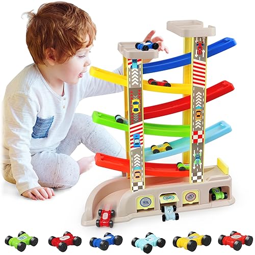 Montessori Toys for 2 3 Year Old Boys Toddlers, Car Ramp Toys with 6 Cars & Race Tracks, Garages and Parking Lots, Ramp Racer Toy Gift for Boys Girls Age 18 Months and Up, Multicolor - Classic Track