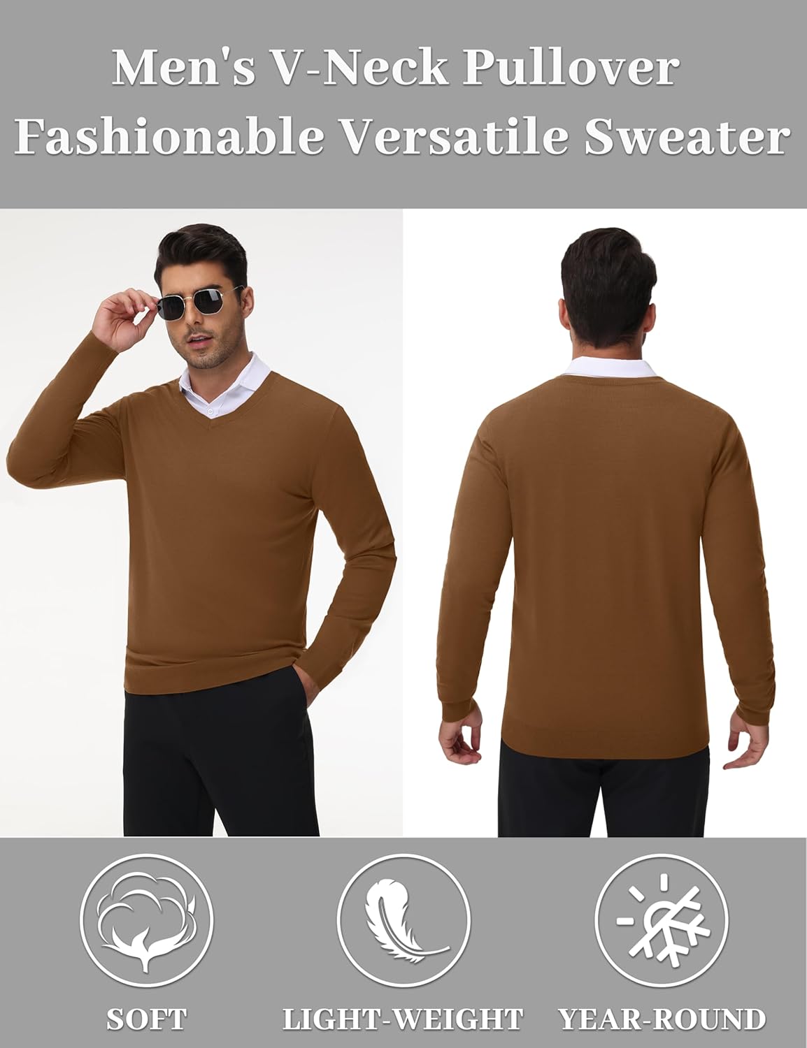 MAGNIVIT Men's V Neck Pullover Light Weight Long Sleeve Knit Soft Fashion Ribbed Sweater - Image 5