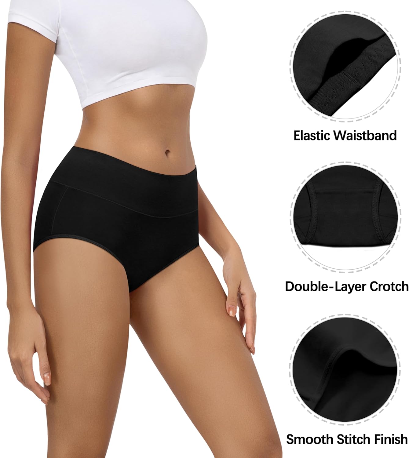 MIRITY Women's High Waist Cotton Underwear Briefs 12-Pack - Soft Full Coverage with Double-Layer Waistedband - Image 4