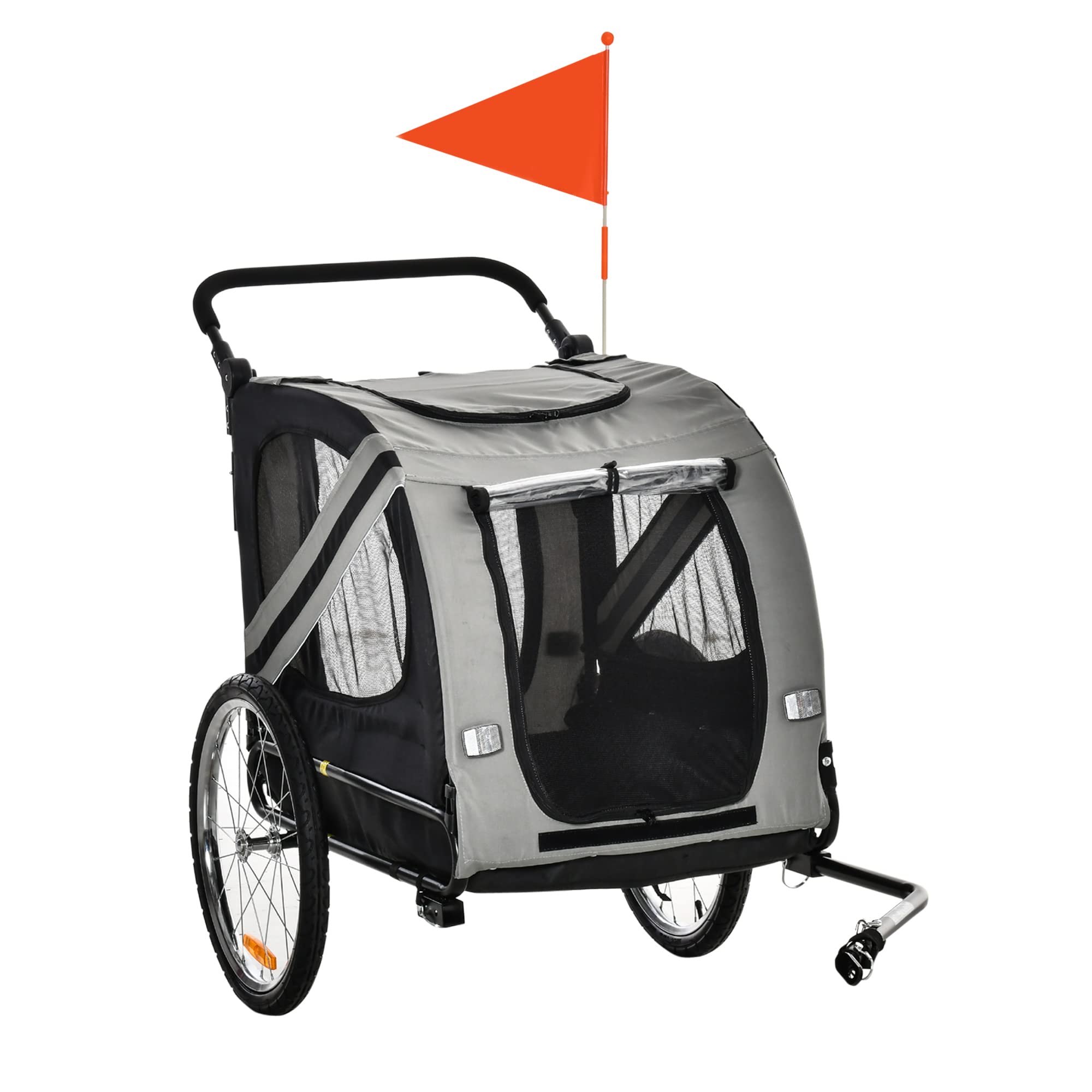 PawHut Dog Bike Trailer 2in1 Pet Stroller Cart Bicycle Carrier Attachment for Travel in steel