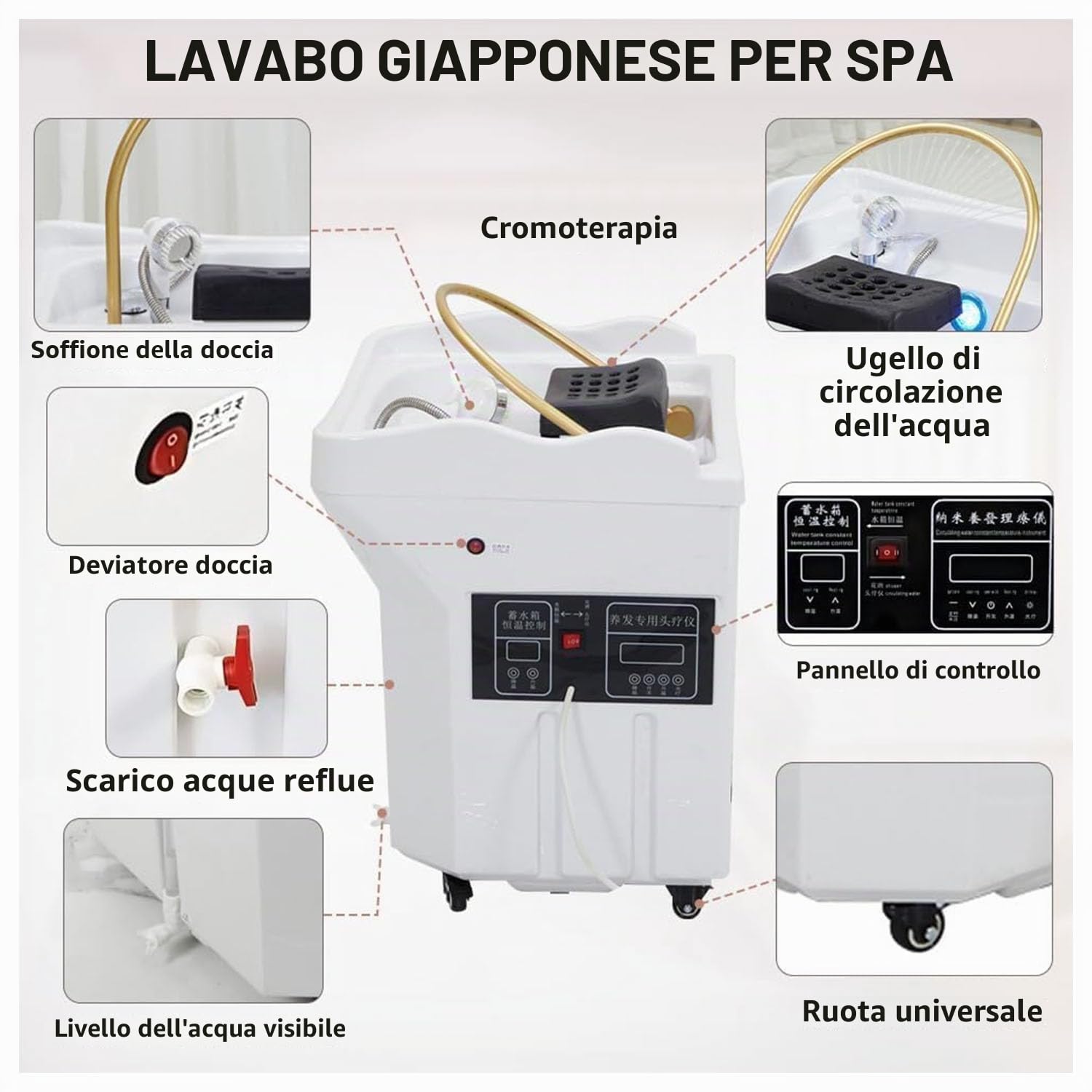 Generico Attrezzatura per Head Spa Lavatesta Portatile per Parrucchieri Serbatoio dell'Acqua da 60 Litri Casa Dotato Inalatore Vapore Copertura Adatto Spa Saloni Parrucchiere
