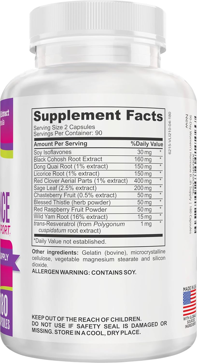 Women's Hormone Support Supplement | 11-in-1 Formula | 3-Month Supply | 180 Capsules