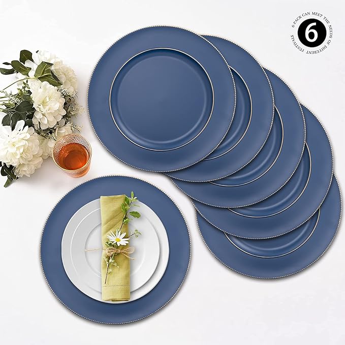 Platos Cargadores Redondos de Plástico Azul 33cm Set x6 miniatura 5
