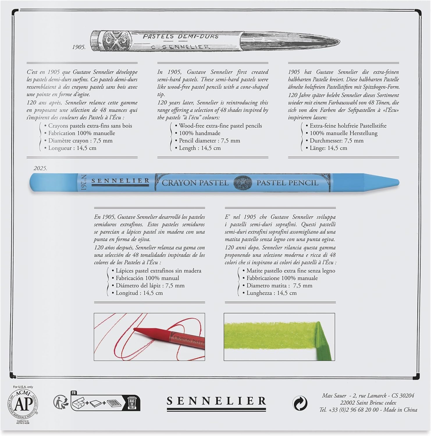 Sennelier 12 Crayons Pastel Secs Extra Fins et 1 Carte