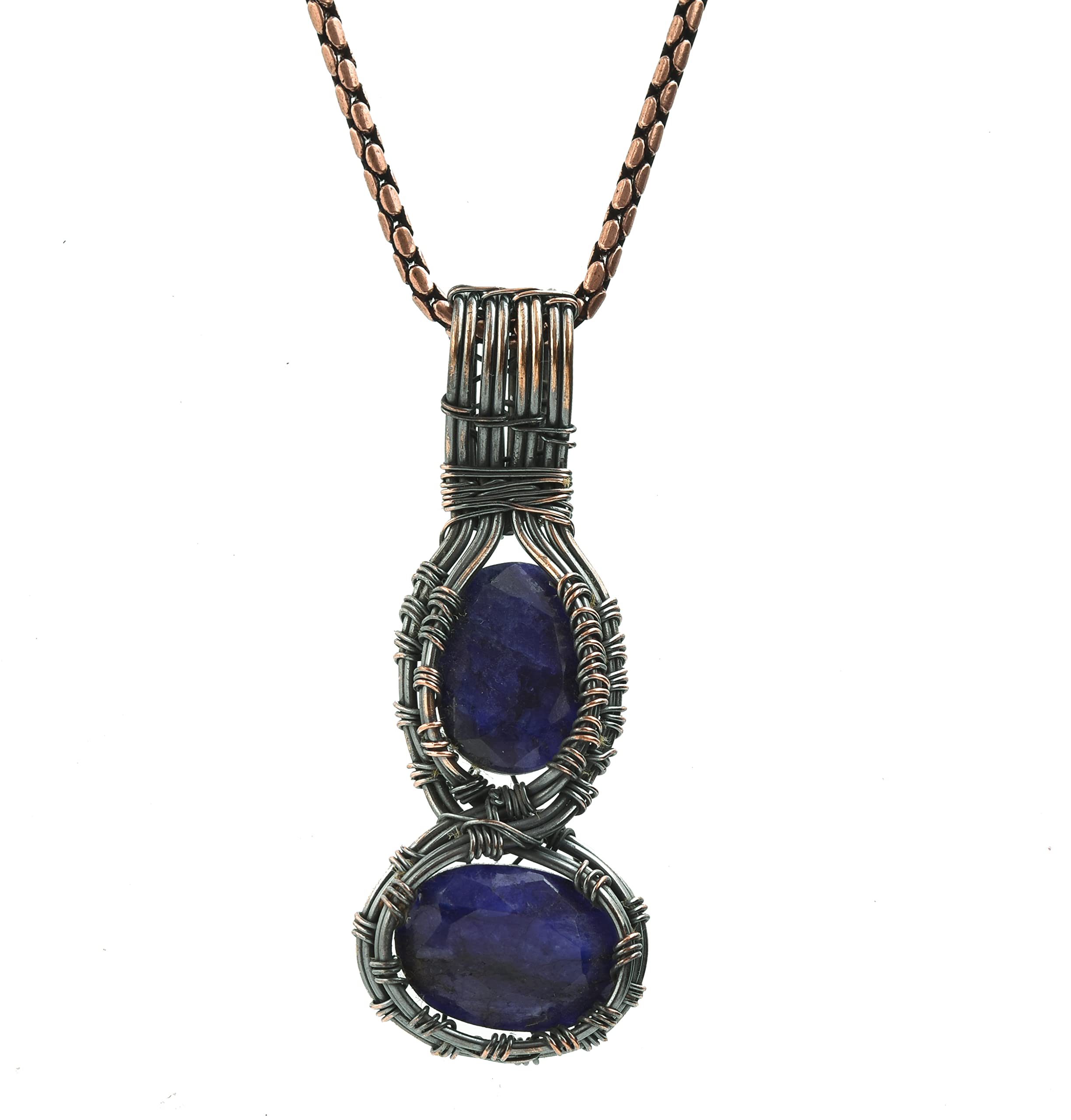 Natural Gemstone Pendant Necklace - Handmade in India with Pure Copper Wire for Healing and Chakra Balance - 20" Chain