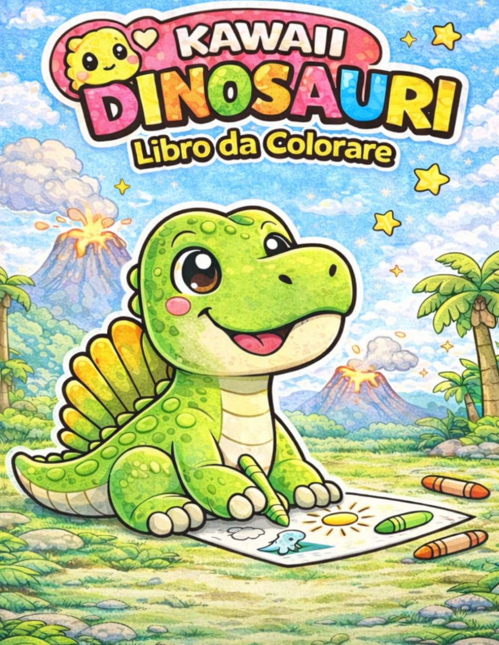 Dinosauri Kawaii – Libro da Colorare per Bambini 3-8 Anni: Disegni Facili e Carini | 40 Illustrazioni Divertenti (Libri da Colorare Kawaii per Bambini)