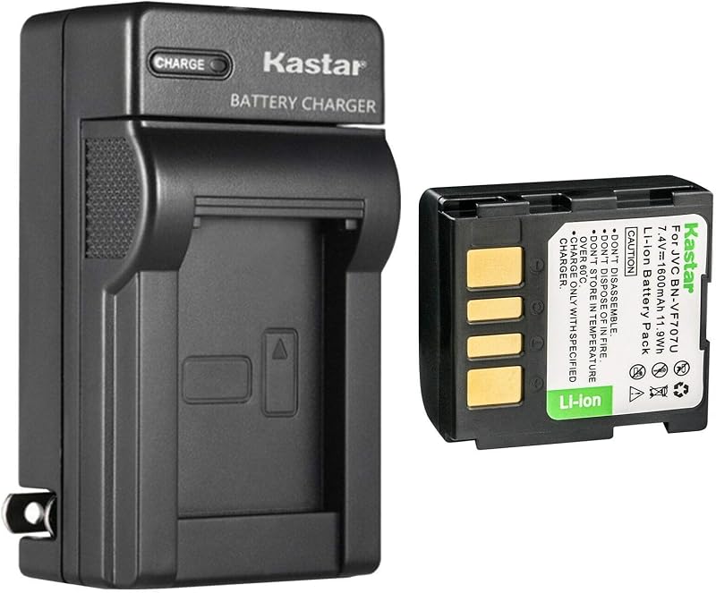 Kastar 1-Pack BN-VF707U Battery and AC Wall Charger Replacement for JVC BN-VF707U BN-VF707UE BN-VF707US BN-VF714U BN-VF714UE BN-VF714US BN-VF733U BN-VF733UE BN-VF733US Battery, AA-VF7 AA-VF7U Charger