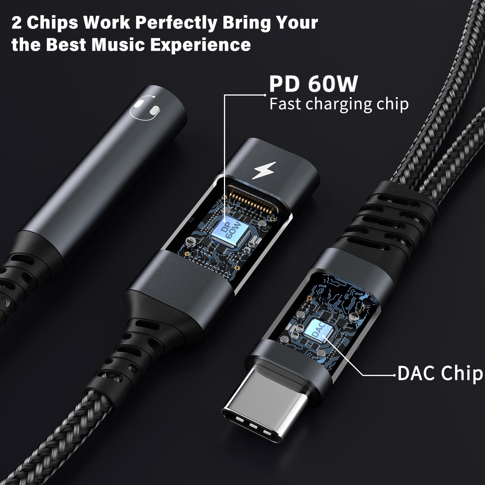Adaptateur USB C vers Jack 3.5mm 2 en 1 Charge Rapide PD 60W Compatible iPhone 15 Pro Max Samsung S24 S23 Huawei