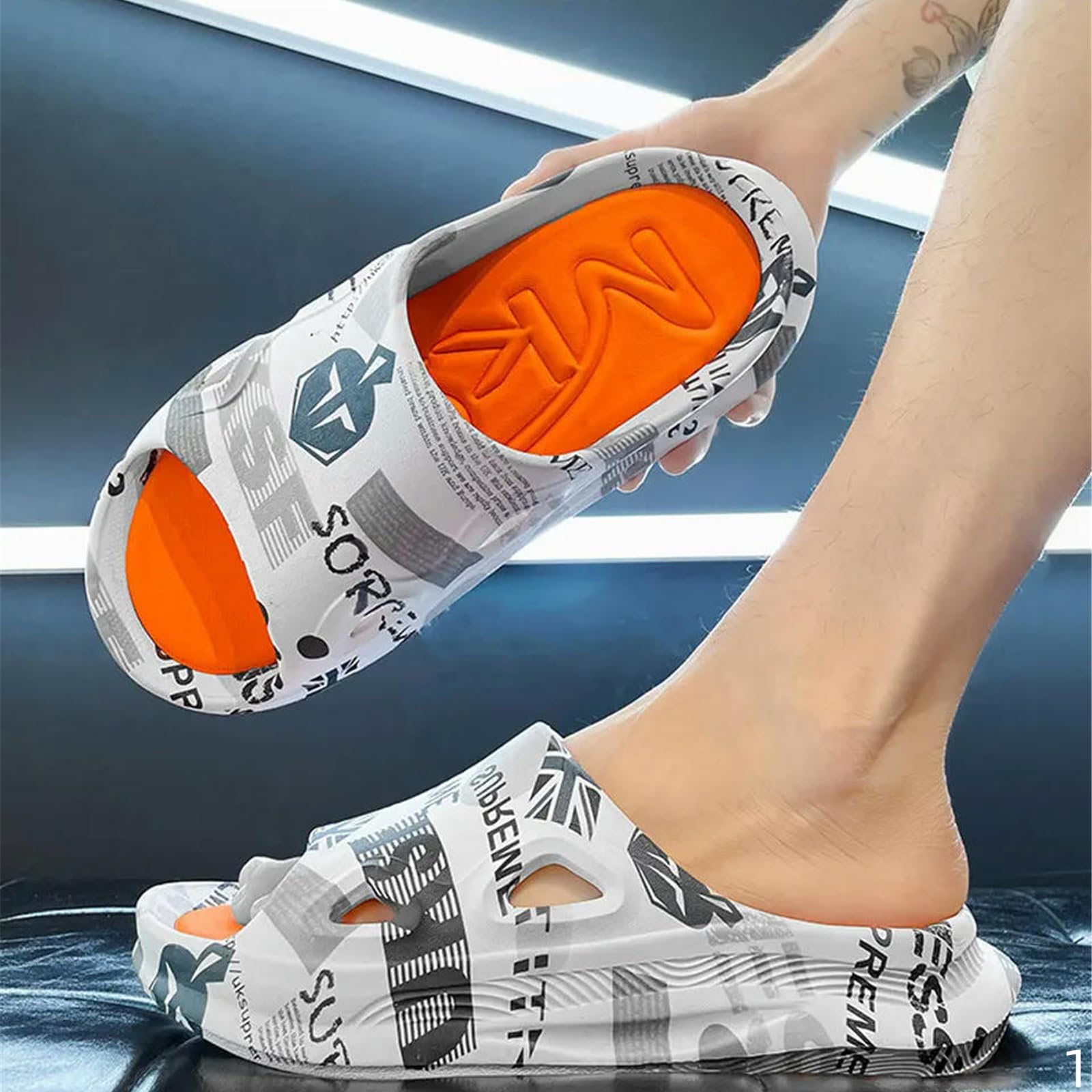 Ciabatte Uomo Moda Uomini Pantofole Stampa Diapositive Maschio Scarpe Estive Suola Spessa Comoda Casa All'aperto
