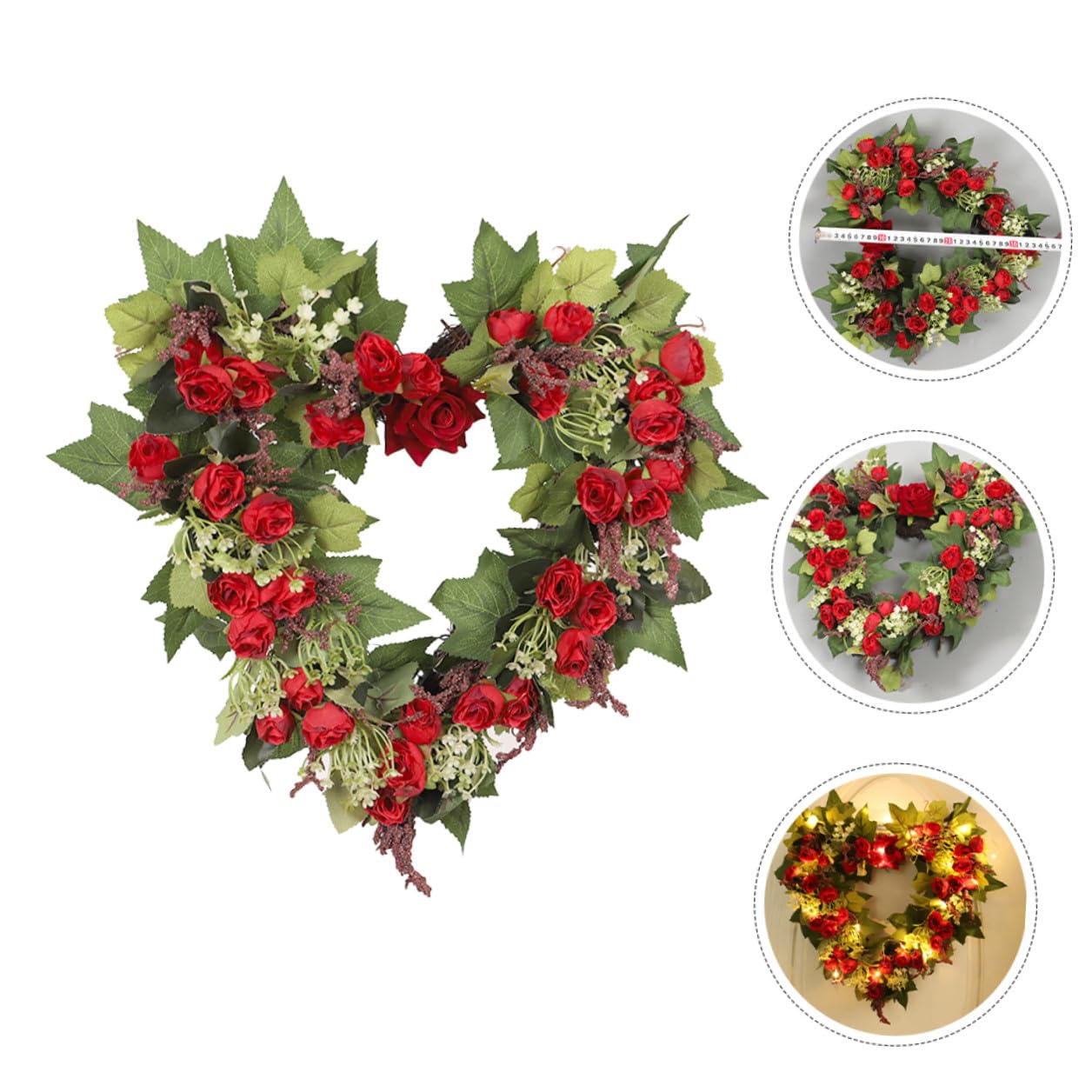 Herzförmiger Valentinskranz Künstlicher Rosenkranz Wandbehang Herzkranz Rote Rosen Dekoration für Valentinstag und Hochzeit