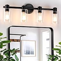 Vista 11 de Apliques de Pared de Baño de 2 Luces con Cristal Transparente, Luces de Pared de Baño Sobre Espejo, Luces de Tocador Cromadas con Base E26