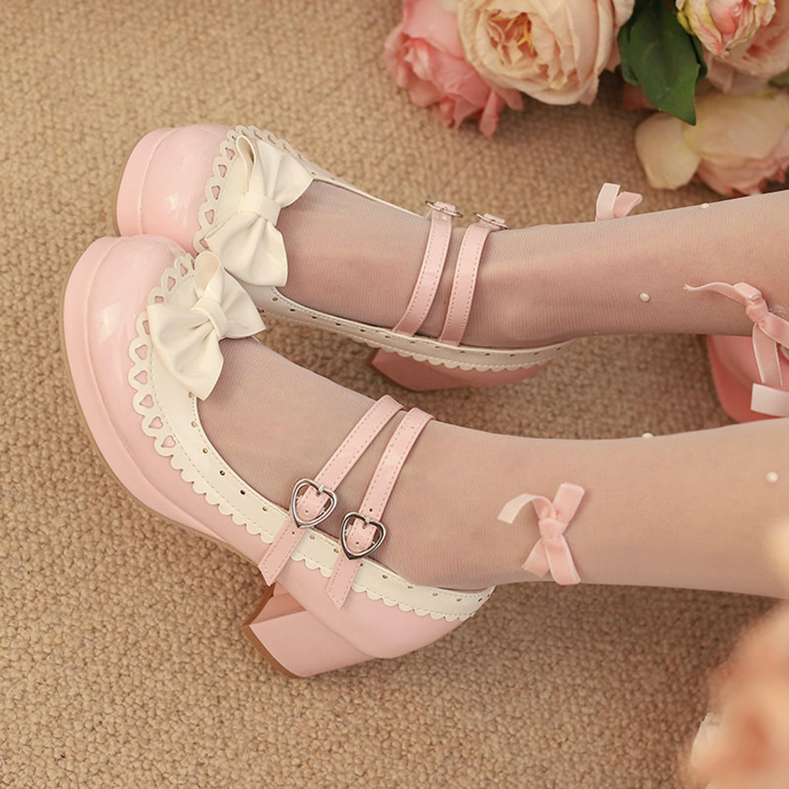 Scarpe da donna con plateau Mary Jane, tacco a blocco, graziose scarpe Lolita | Scarpe da donna per cosplay, scarpe da ballo con tacco basso, eleganti scarpe in pelle basse per feste