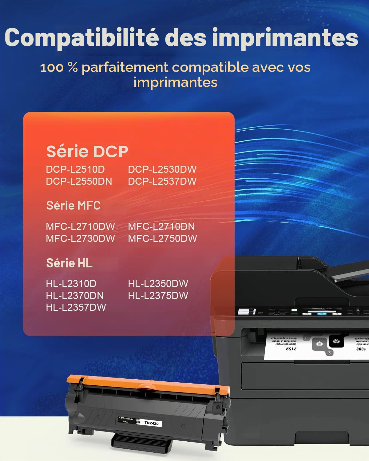 Skydo TN2420 2410 Cartouche de Toner Compatible pour Brother DCP-L2510D DCP-L2530DW DCP-L2550DN HL-L2310D HL-L2350DW HL-L2370DN HL-L2375DW MFC-L2710DW MFC-L2710DN MFC-L2730DW MFC-L2750DW(Noir, 1-Pack)